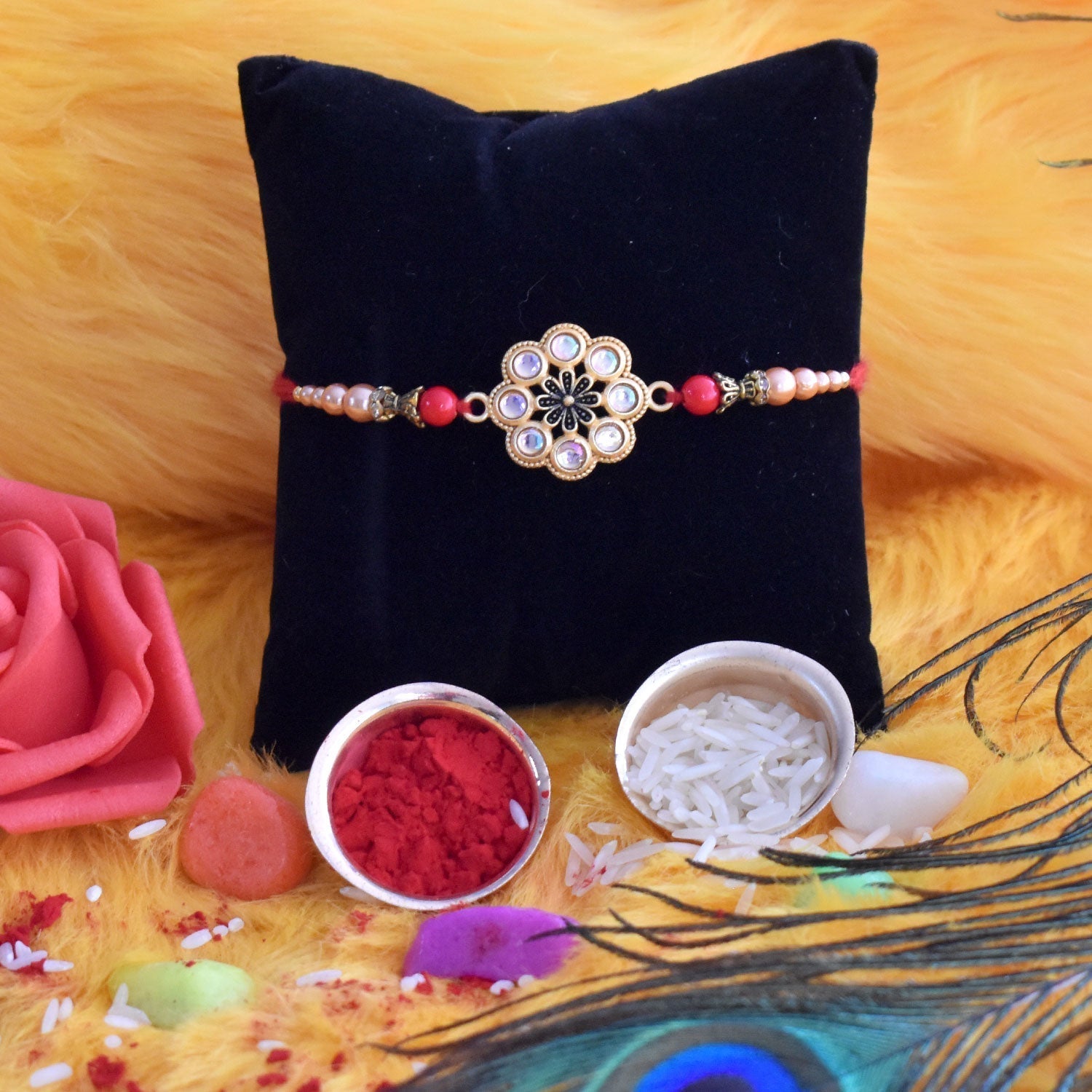 Flower shaded and Diamond molded Rakhi