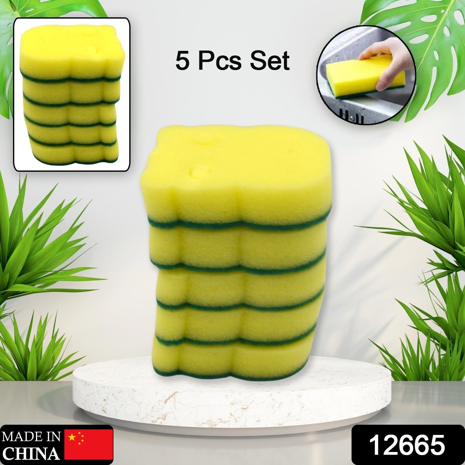 Heavy Duty Scrub Sponge, Non-Scratch Super Absorbent Cleaning Kitchen Sponges, Sponge Scourers Multi-Use for Kitchen, Bathroom, Furniture, Dishes & Steel Wash (5 Pcs Set)