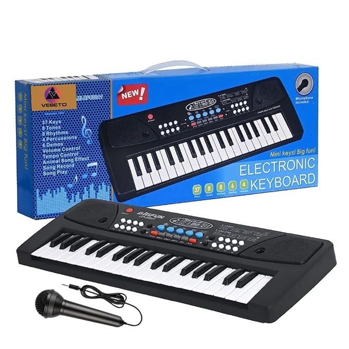 Kids Piano with Mic | 1 Year Warranty | 37 Keys 8 Rhythms 8 Tones 6 Demos | Portable Electronic Keyboard Toy Beginners | Educational Songs Recording