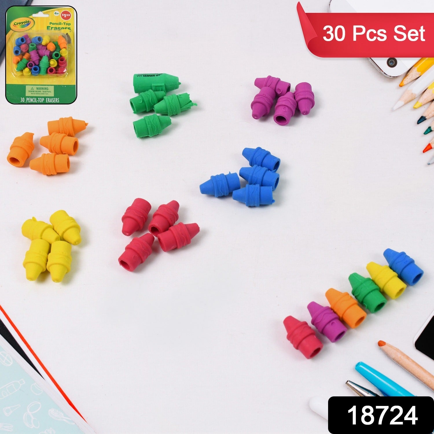 Pencil Top Eraser Rubber Erasers (1 Pc / Mix Color)