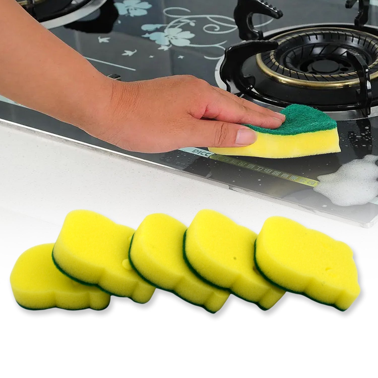 Heavy Duty Scrub Sponge, Non-Scratch Super Absorbent Cleaning Kitchen Sponges, Sponge Scourers Multi-Use for Kitchen, Bathroom, Furniture, Dishes & Steel Wash (5 Pcs Set)