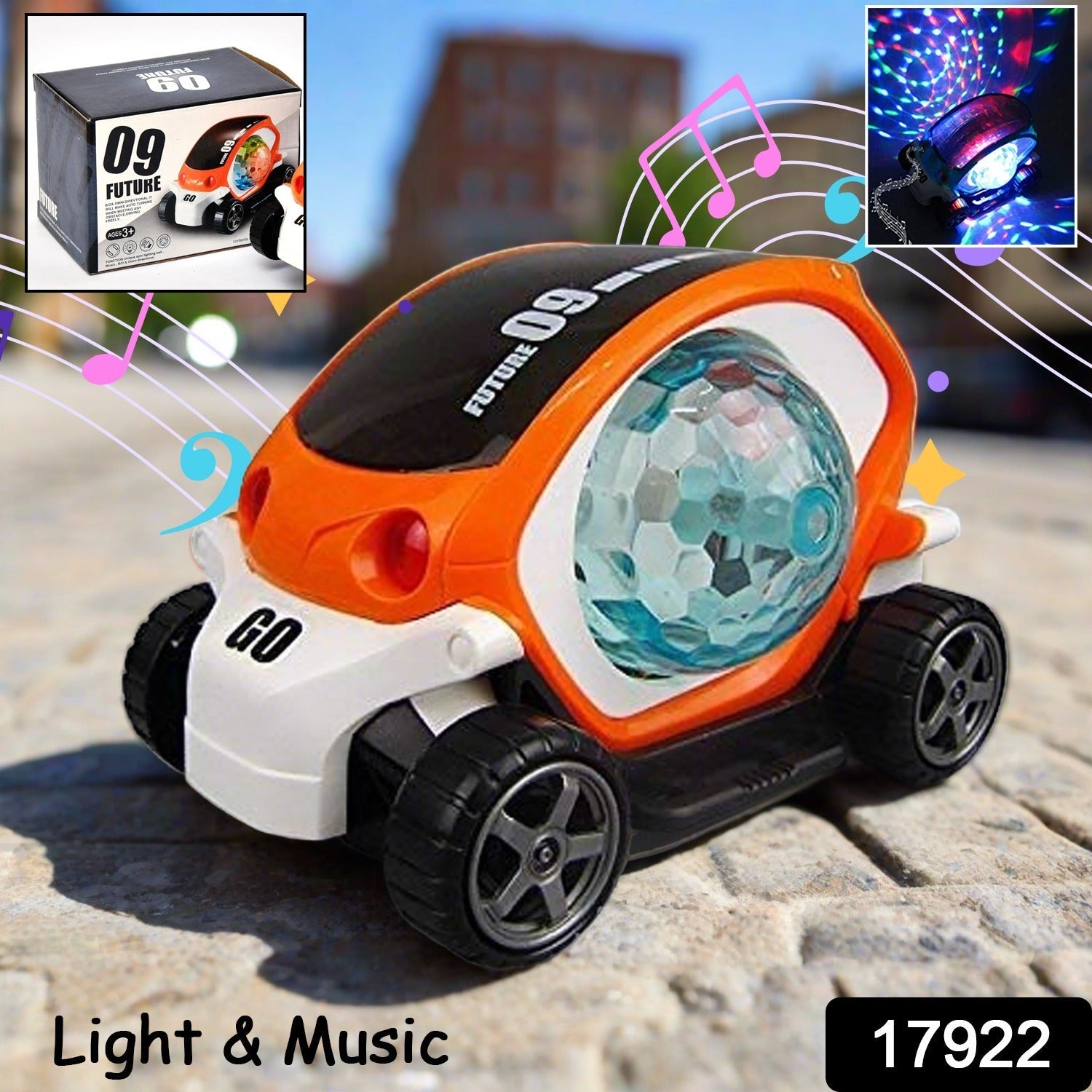 17922 Plastic 360 Degree Rotating Stunt Car Toy for Kids - Bump and Go Action with 4D Lights and Music, Plastic Mini Car with Disco Ball (1 Pc / Battery Not Included)