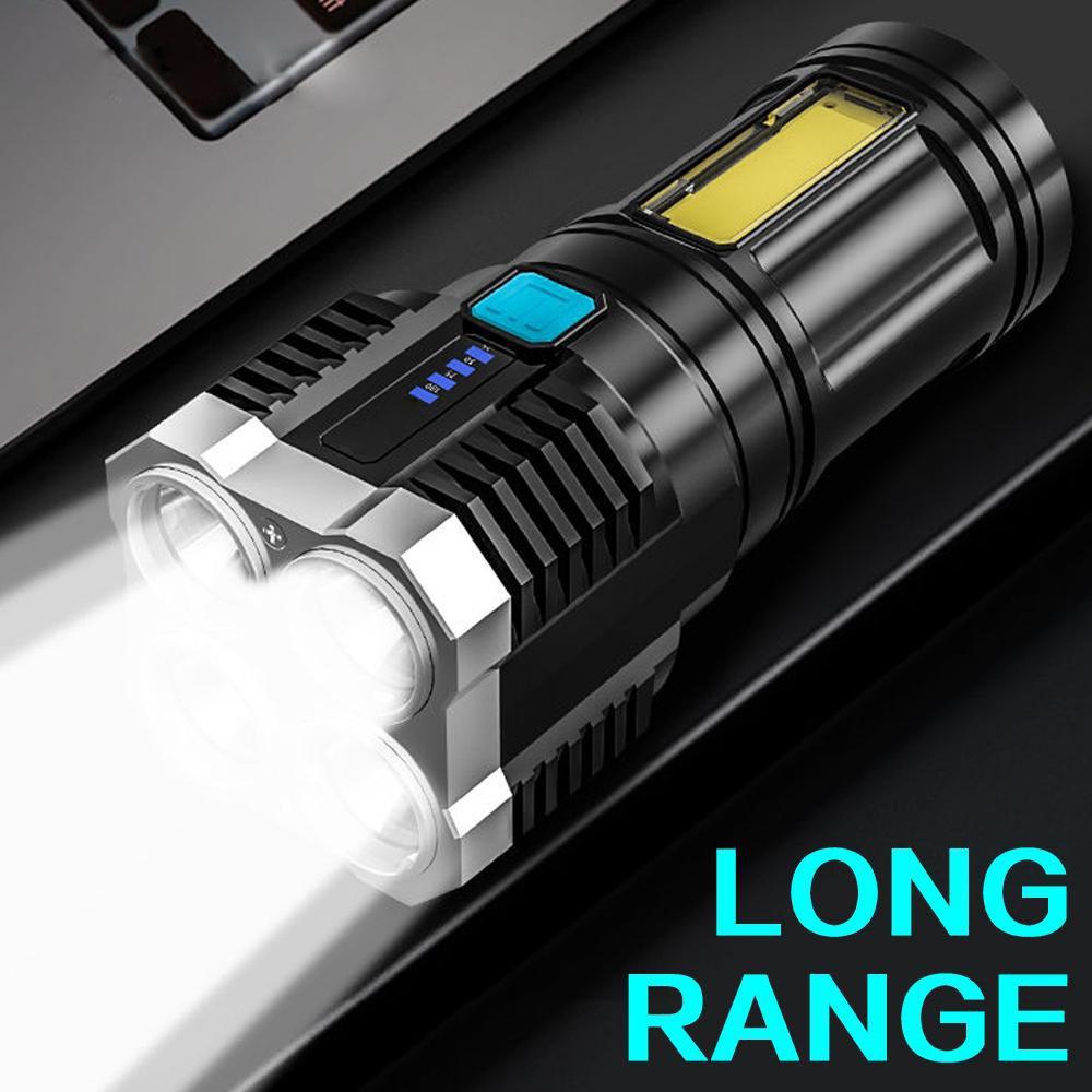 11001 LED Flashlight USB Rechargeable 4LED High Power Super Bright Flashlights Outdoor Portable Tactical Lighting COB LED Flashlights