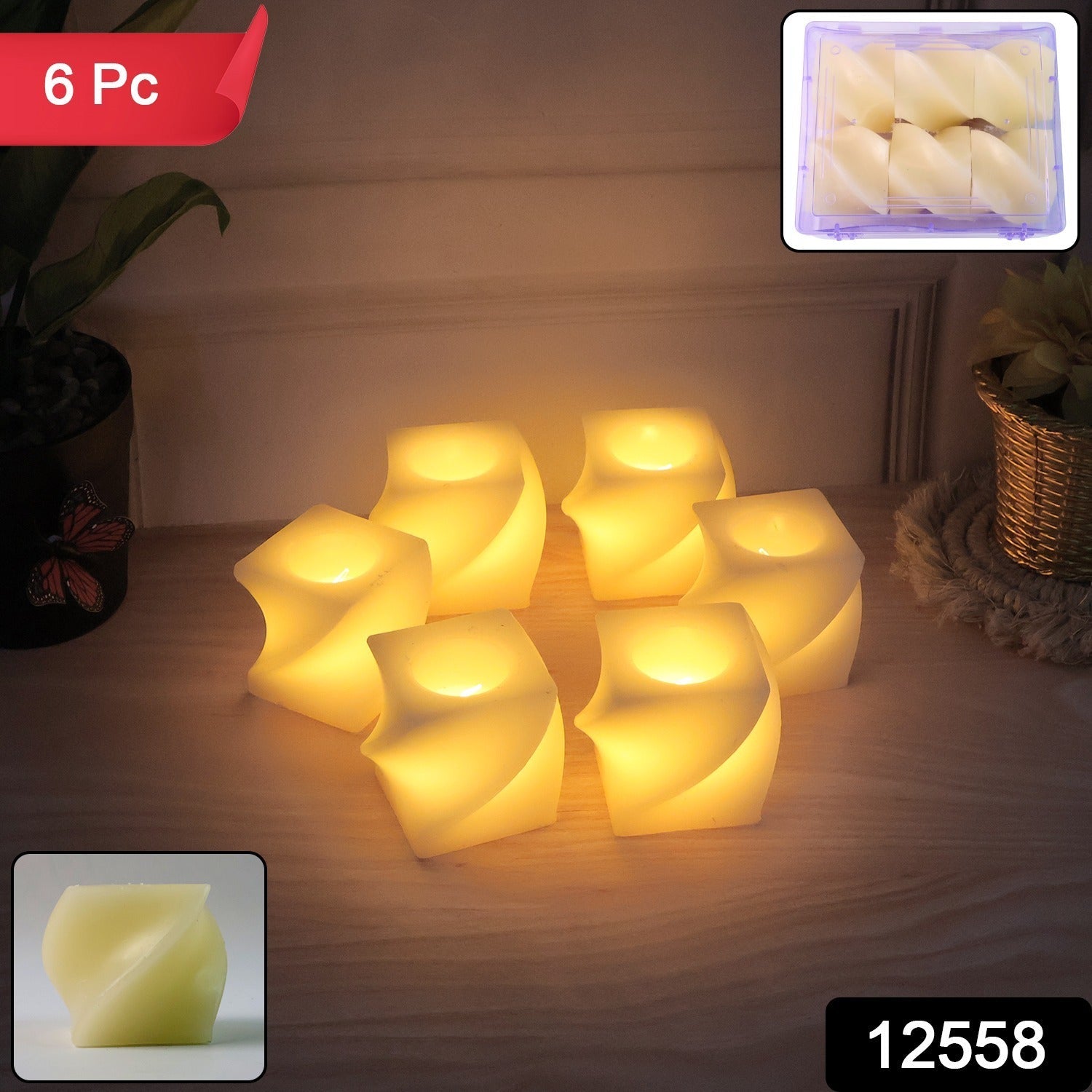 Set of 6 LED Flameless Decorative Candles – Square Shape Tealight Lamps