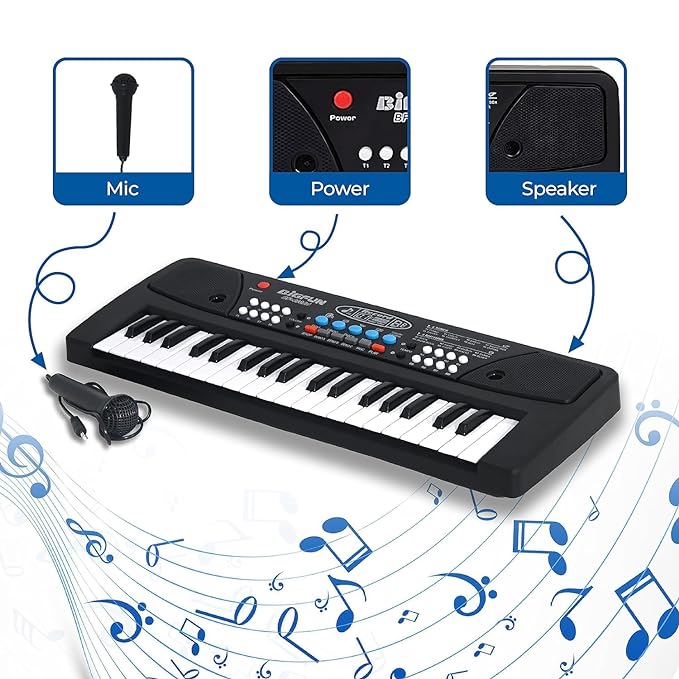 Kids Piano with Mic | 1 Year Warranty | 37 Keys 8 Rhythms 8 Tones 6 Demos | Portable Electronic Keyboard Toy Beginners | Educational Songs Recording