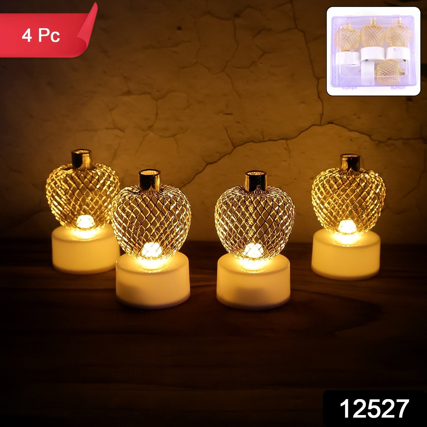 Decorative Apple Shape LED Tealight Candles - (4 Pc)