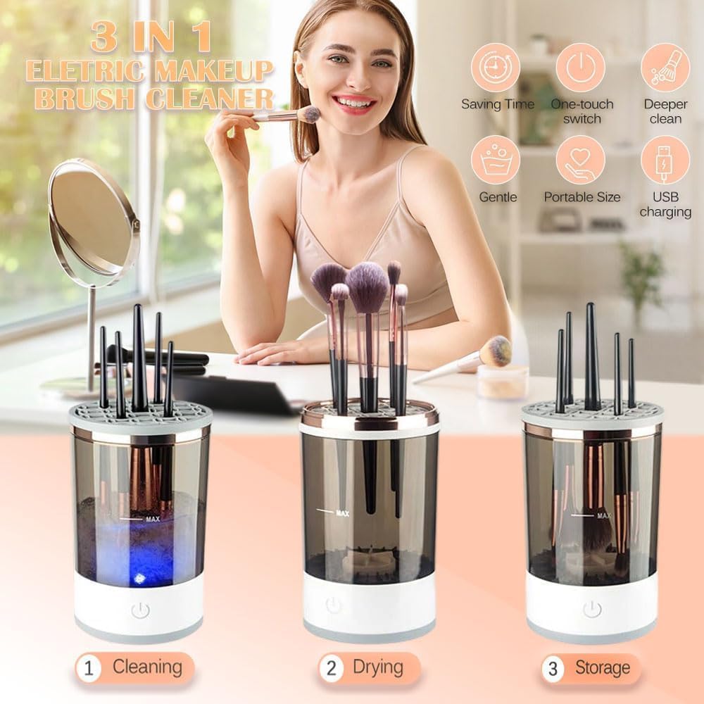 SkyShopy Electric Makeup Brush Cleaner,USB Automatic Cosmetic Brush Cleaner,Upgraded Electric Makeup Brush Cleaner for All Size Beauty Makeup Brushes,Auto-Rotating Brush Cleaner Deep Cleaning