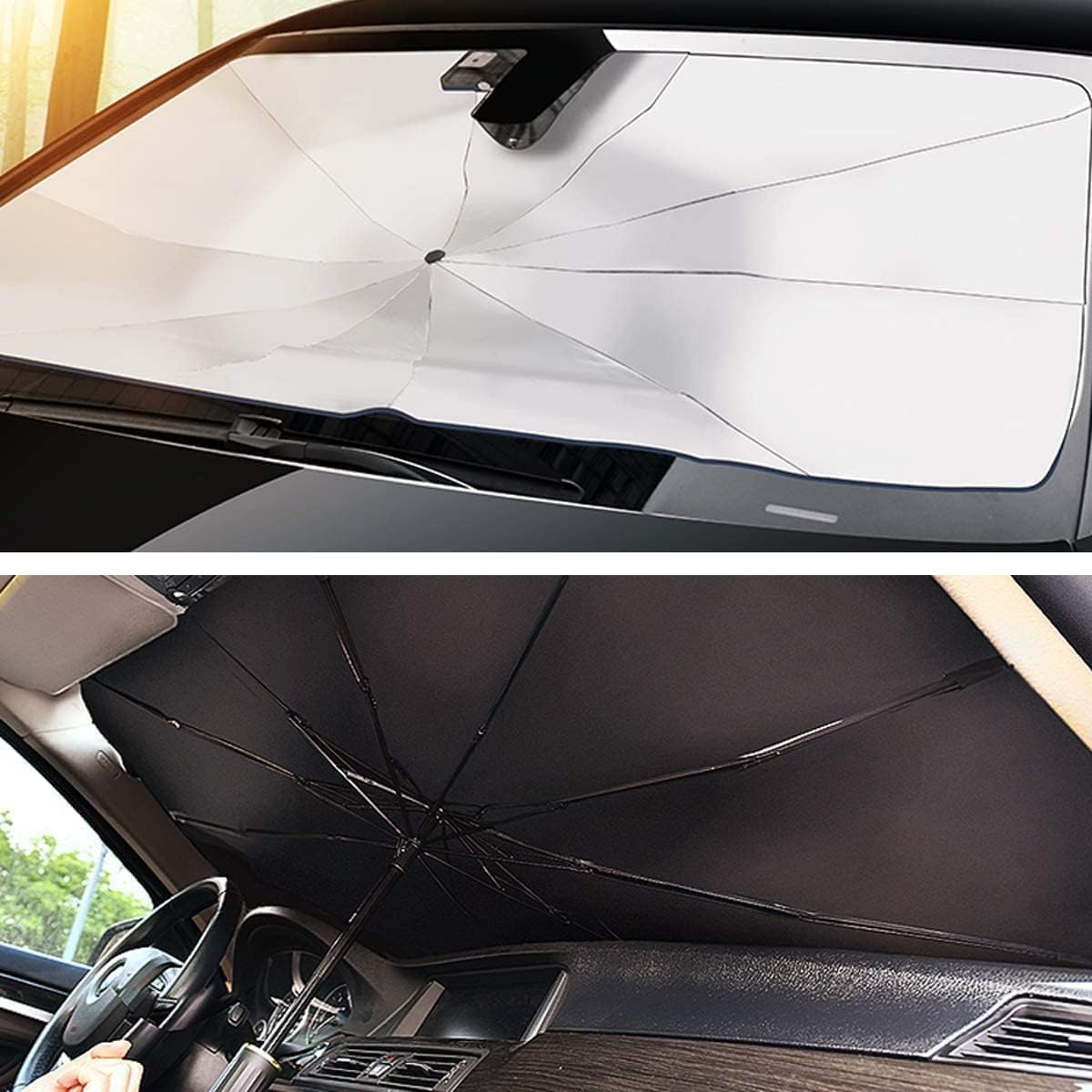 Car Sun Shade Windshield Cover, Umbrella Windshield Sun Shade for Car Front Window，Sun Protection & Heat Insulation Foldable Sun Shade，Full Cover Sun Shade for Most Vehicles