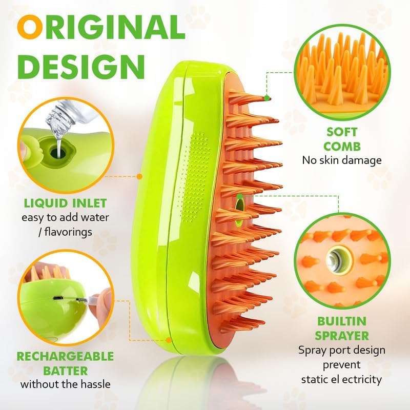 SkyShopy Cat Steam Brush, 3 in 1 Cat Steamy Brush Cleanser, Silicone Massage Grooming Brush, Pet Hair Cleaning Brush Comb for Cats Dogs (Mango Yellow)