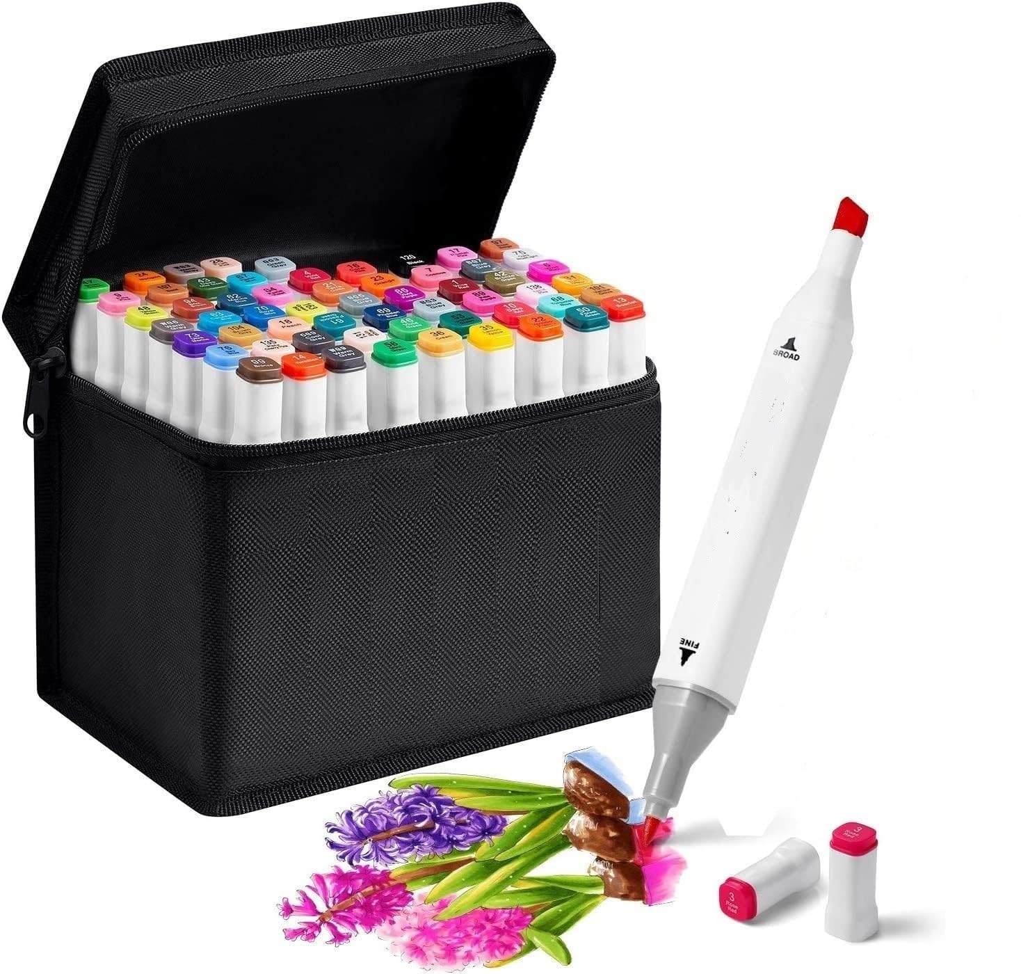 SkyShopy Dual Tip Art Markers 48 Colours With Carrying Case For Painting Sketching Calligraphy Drawing Odorless&Non Toxic Twin Head Permanent Colouring Markers For Kids Adult Beginners|Assorted