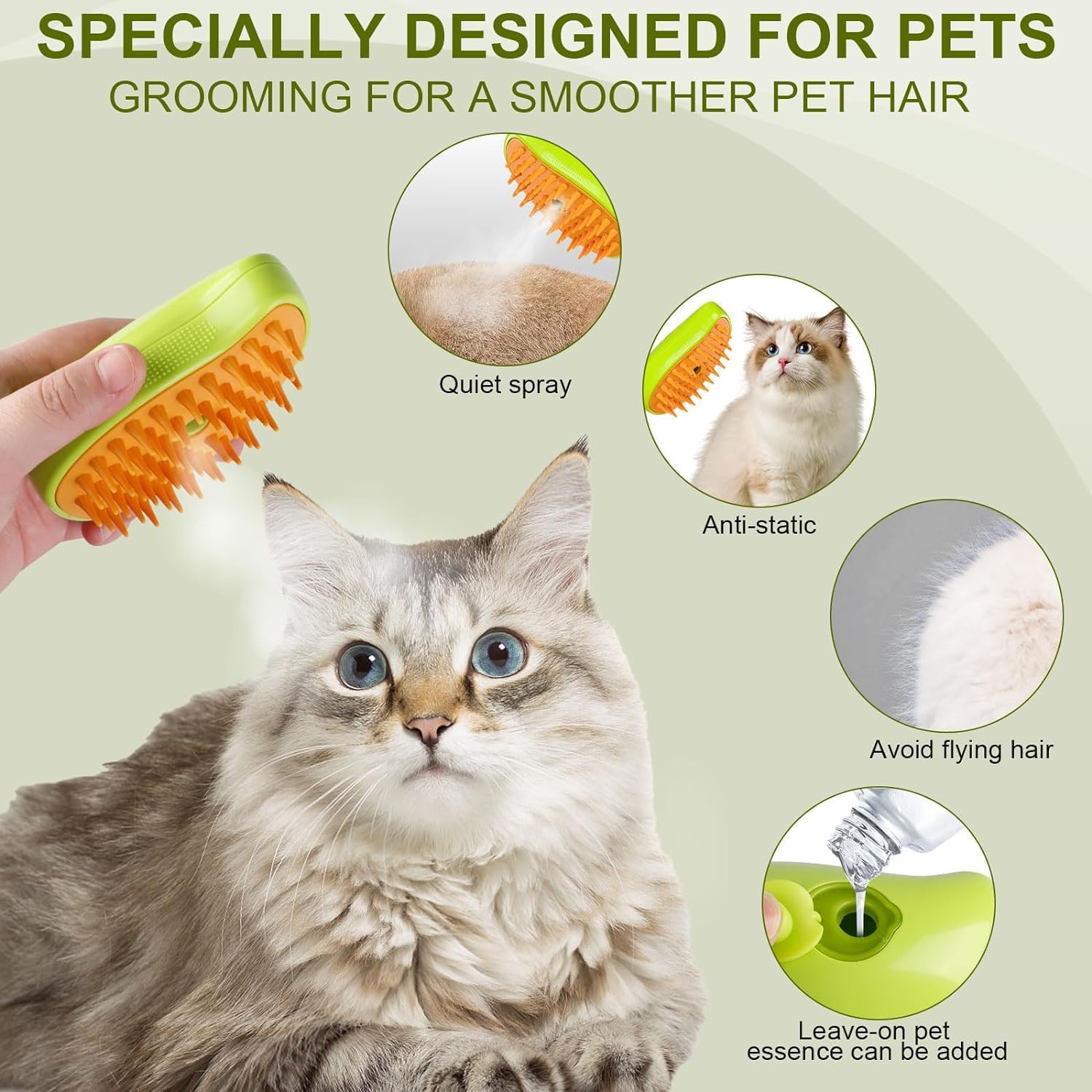 SkyShopy Cat Steam Brush, 3 in 1 Cat Steamy Brush Cleanser, Silicone Massage Grooming Brush, Pet Hair Cleaning Brush Comb for Cats Dogs (Mango Yellow)