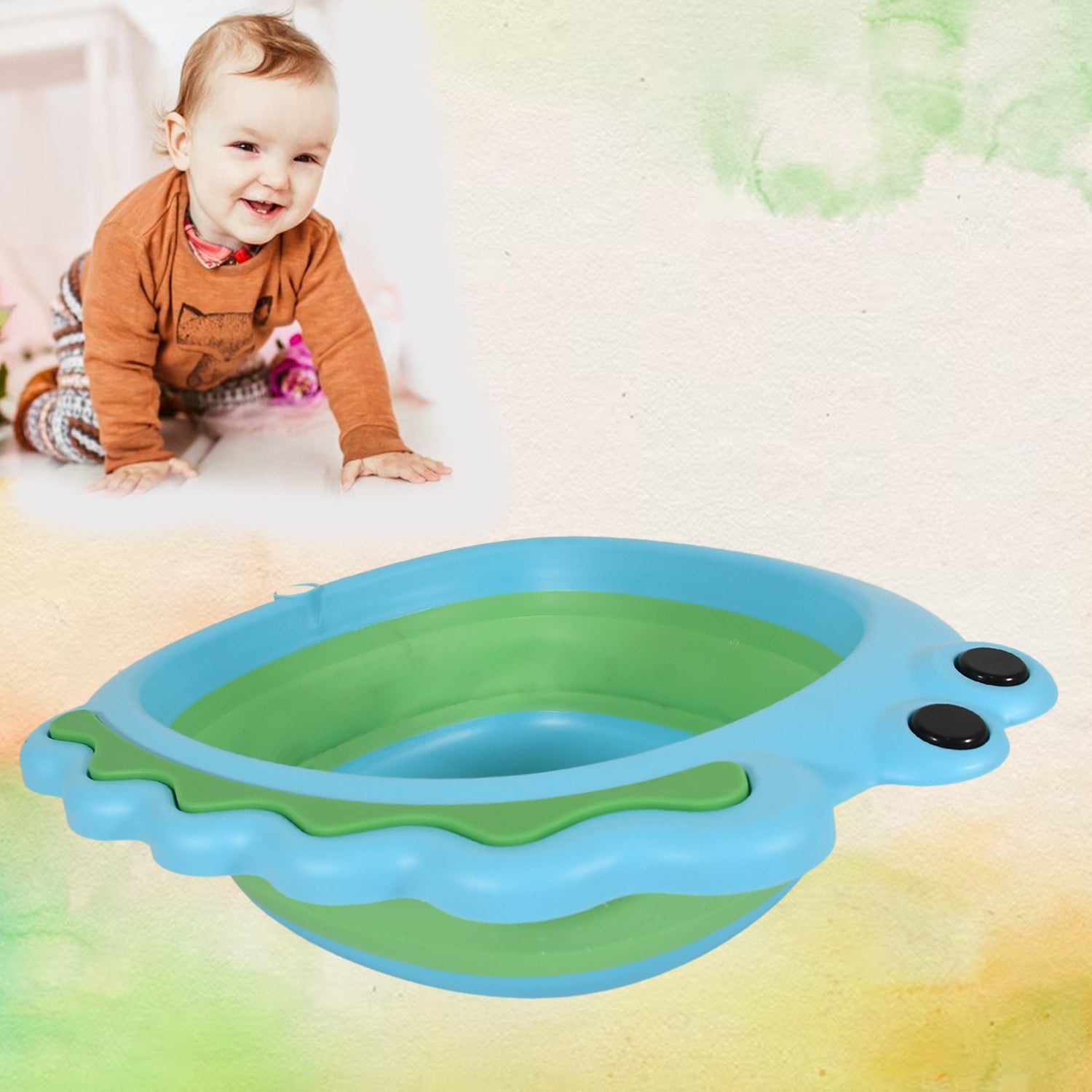 17513 Frog Shape Wash Basin, Space Saving Multi Function Foldable Baby Wash basin Easy Clean Lightweight Thicken for Washing Face for Home (33×31Cm / 1 pc)