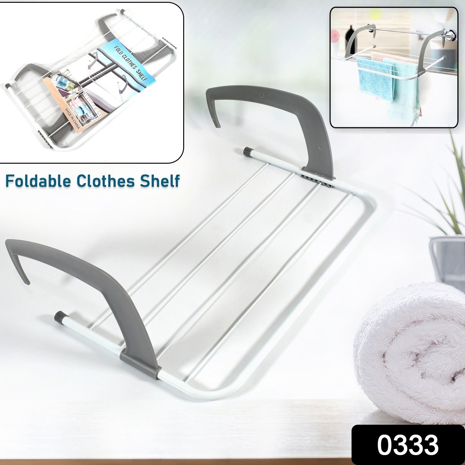 0333 Metal Steel Folding Drying Rack for Clothes Balcony Laundry Hanger for Small Clothes Drying Hanger Metal Clothes Drying Stand, Socks and Plant Storage Holder Outdoor / Indoor Clothes-Towel Drying Rack Hanging on The Door Bathroom