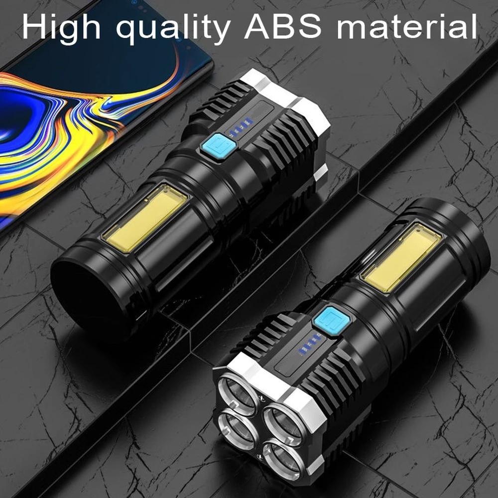 11001 LED Flashlight USB Rechargeable 4LED High Power Super Bright Flashlights Outdoor Portable Tactical Lighting COB LED Flashlights