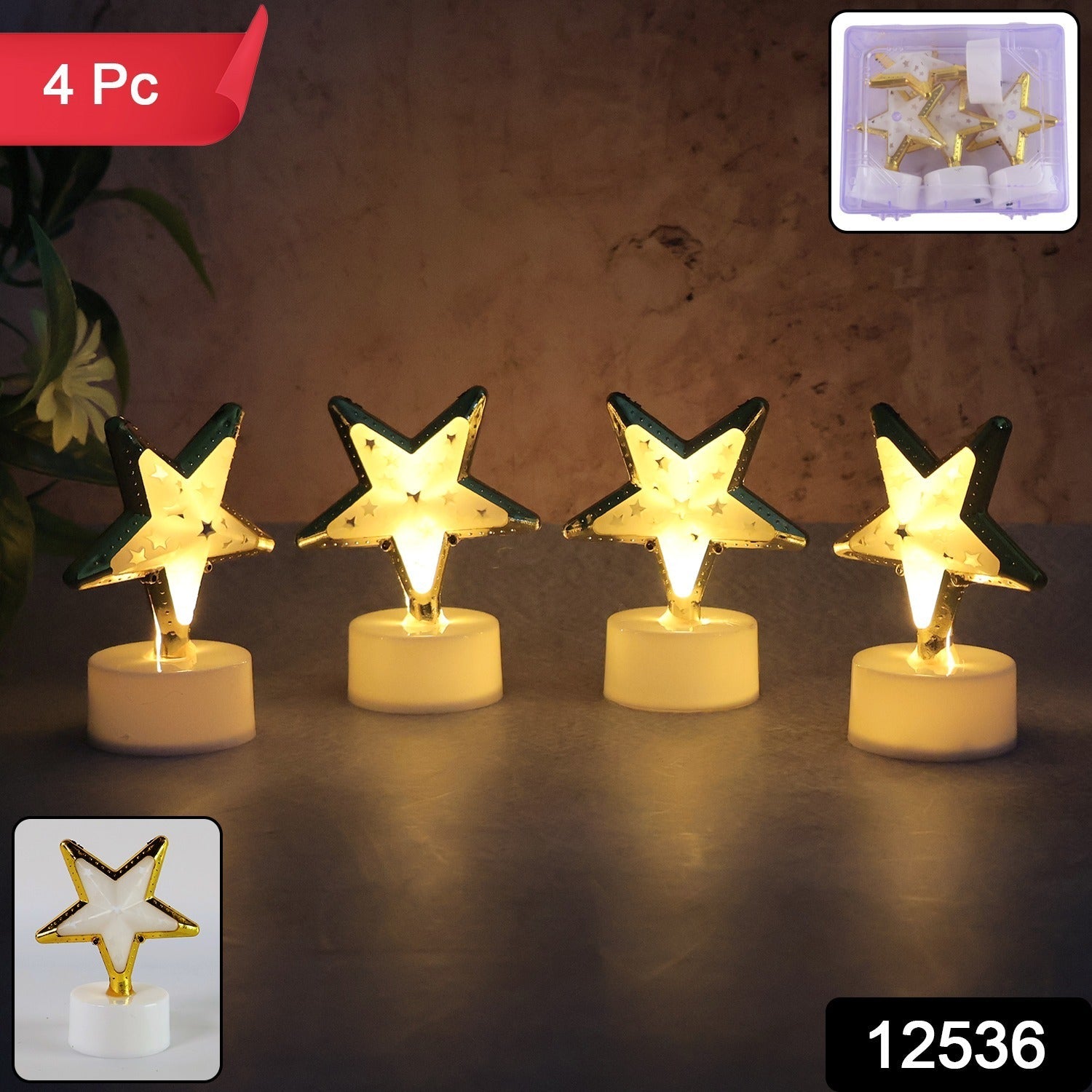 Decorative Star Shaped Flameless LED Candles (4 Pc)