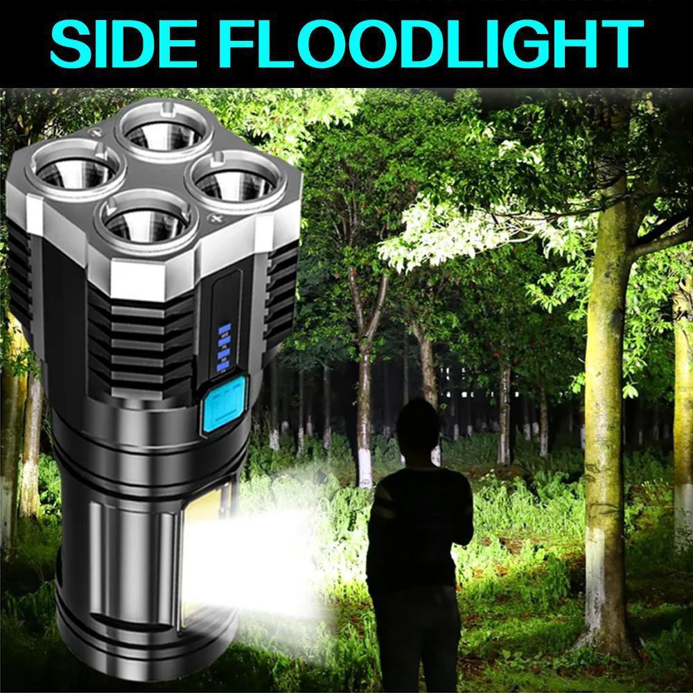 11001 LED Flashlight USB Rechargeable 4LED High Power Super Bright Flashlights Outdoor Portable Tactical Lighting COB LED Flashlights