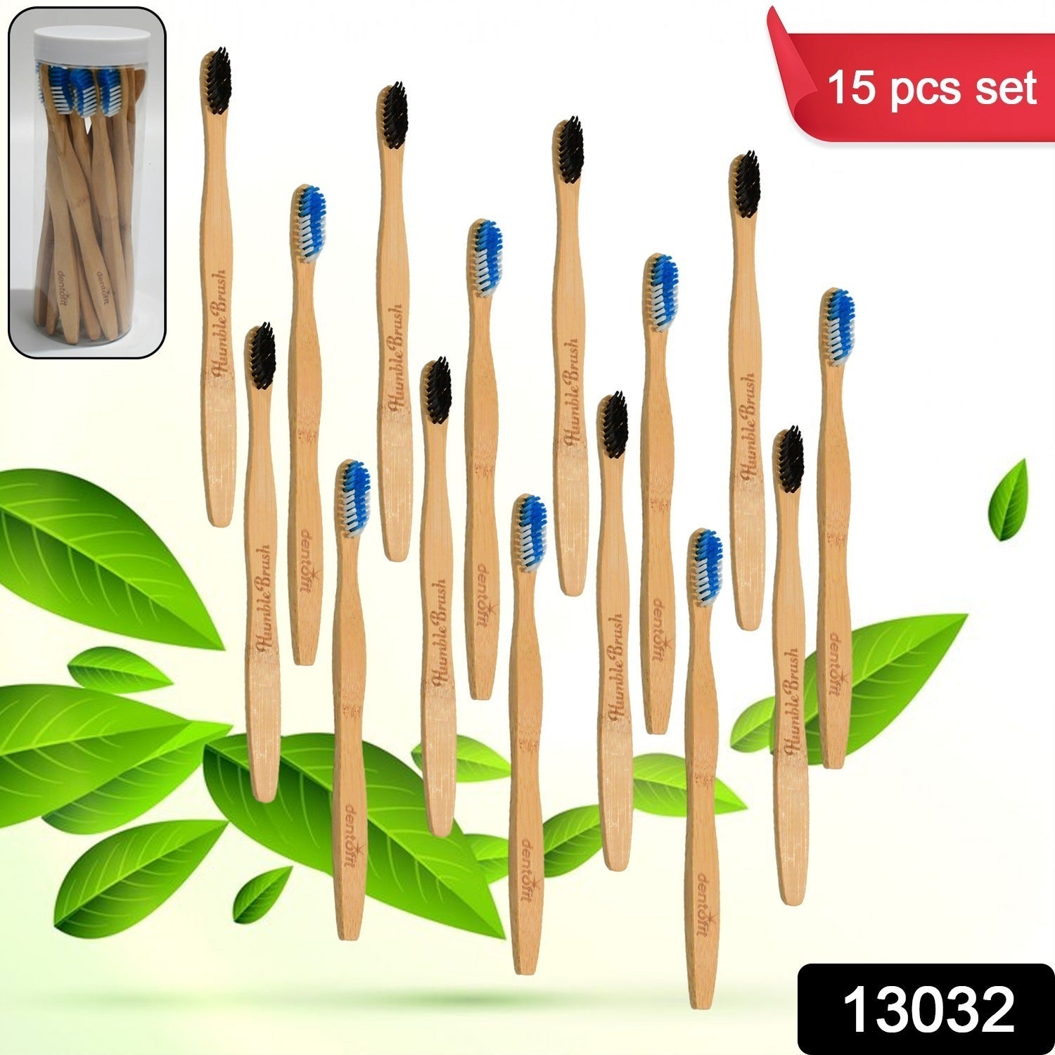 13032 Bamboo Wooden Toothbrush Soft Toothbrush Wooden Child Bamboo Toothbrush Biodegradable Manual Toothbrush for Adult, Kids (15 pcs set / With Round Box)