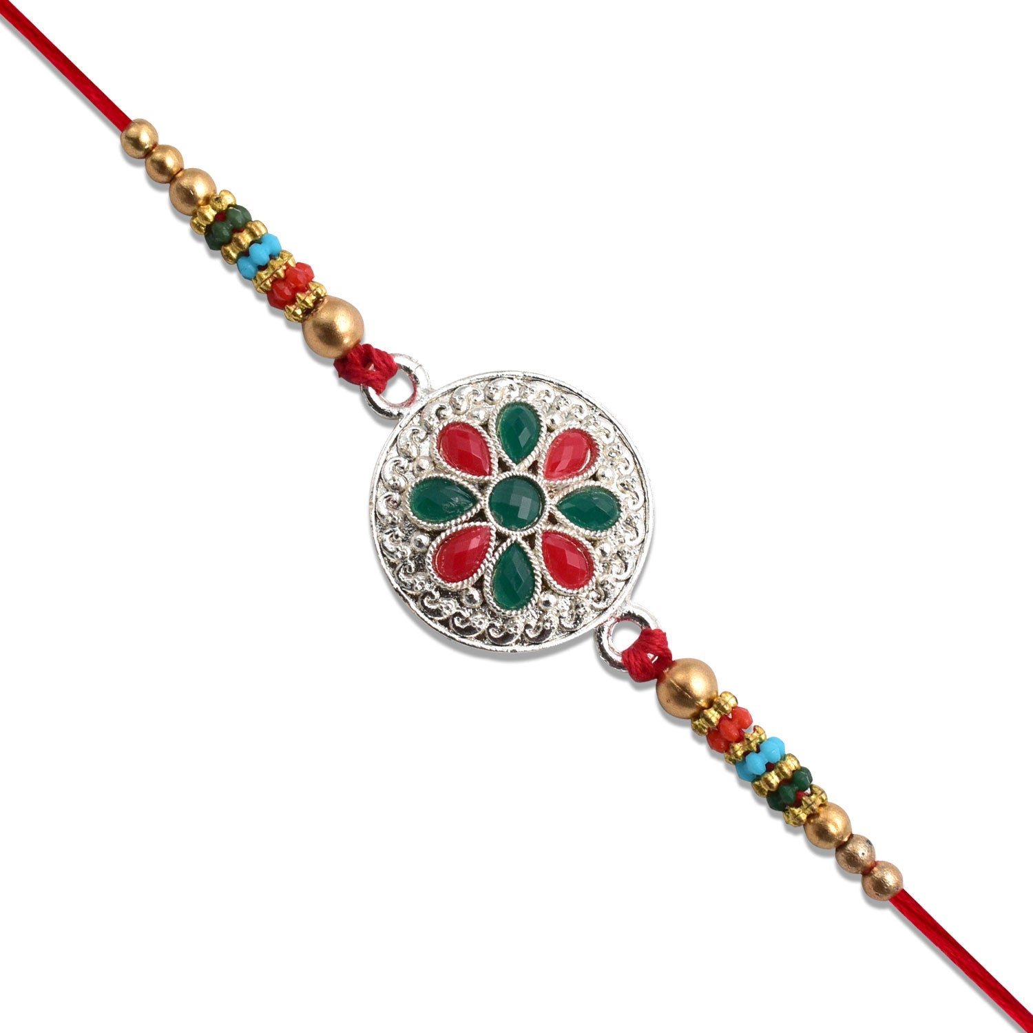 Traditional Gold/silver Rakhi with Gemstones