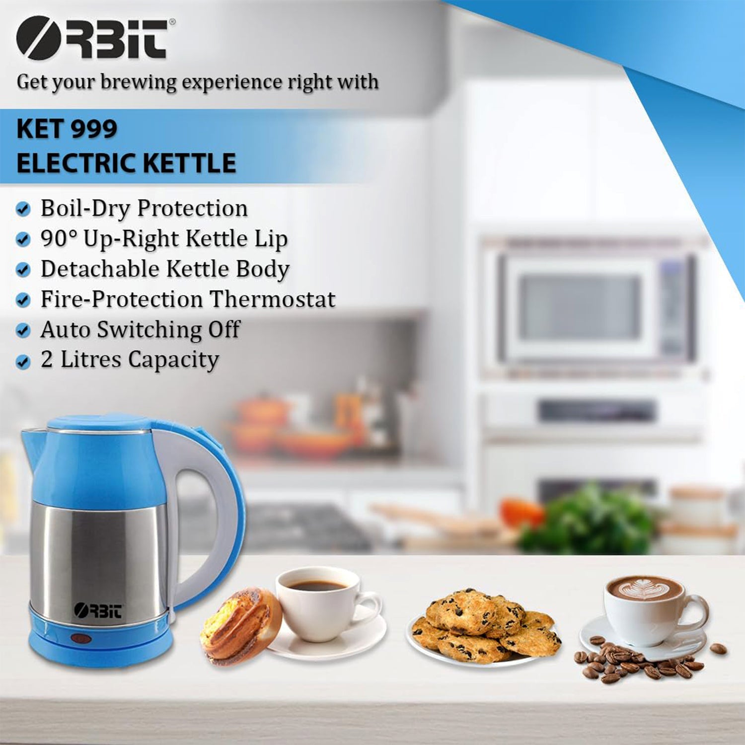 Orbit Electric Kettle with Stainless Steel Body (1 Pc / 2 Ltr)