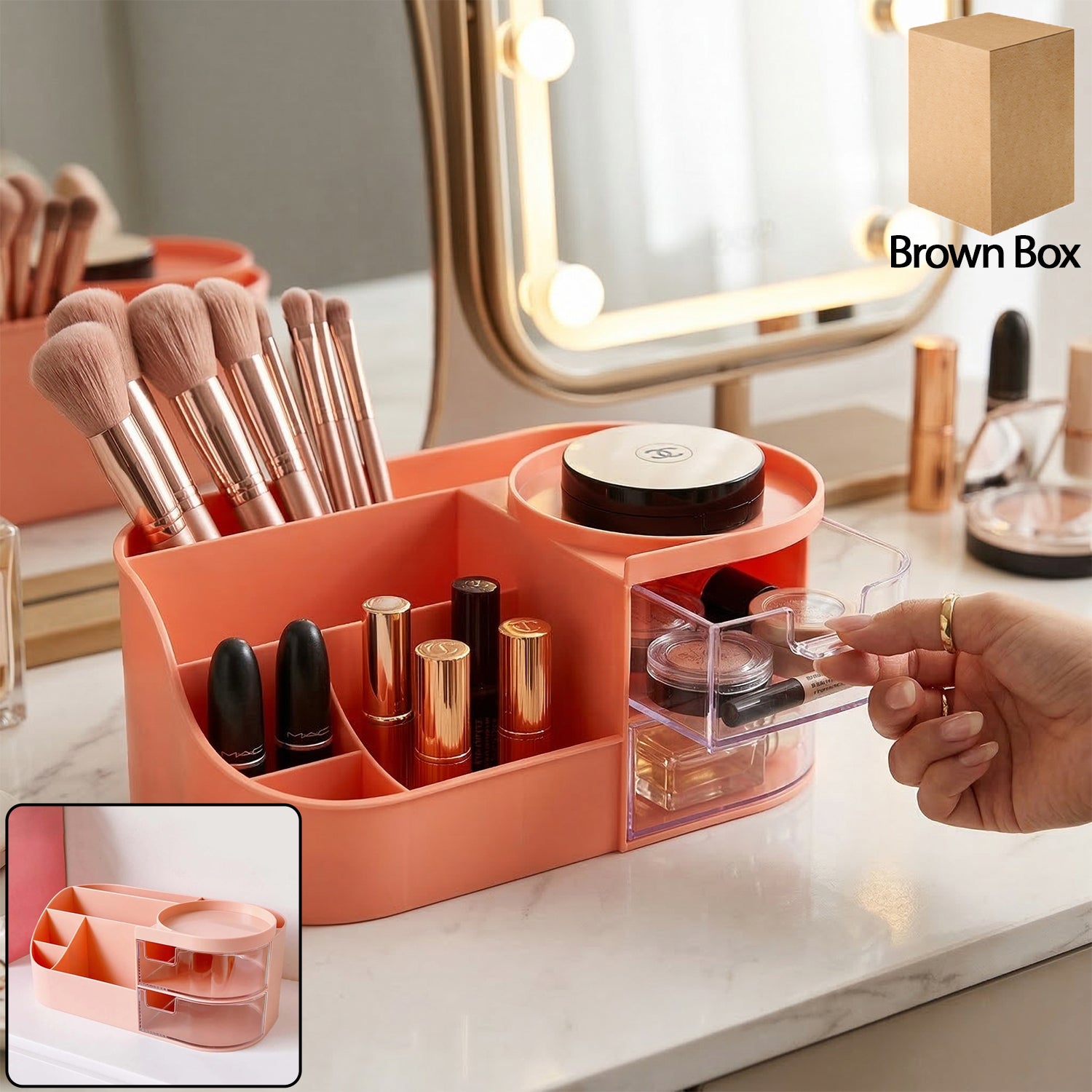 Buy Makeup Storage Box with Brush Holder & Drawers – Sky Shopy