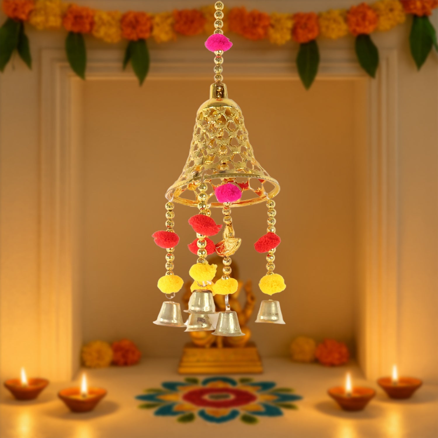 Decorative Hanging Bell with Colorful Tassels - (1 Pc)