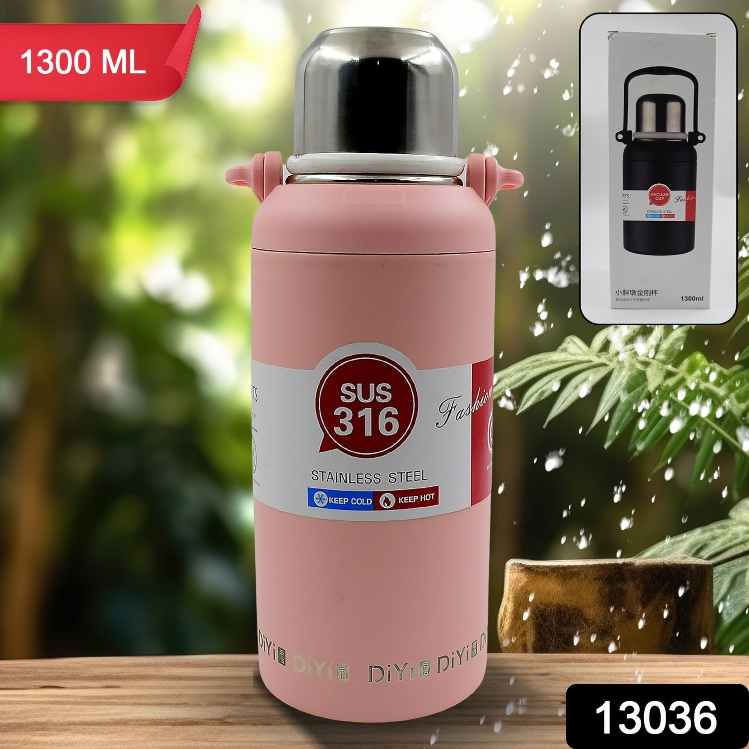 13036 Stainless Steel tumblers 316 Stainless Steel, Vacuum Insulated Cup / Bottle, Portable Travel Kettle / Water Bottle with Handle, Outdoor Large Capacity Sports Kettle Cups / Bottle (1300 ML)