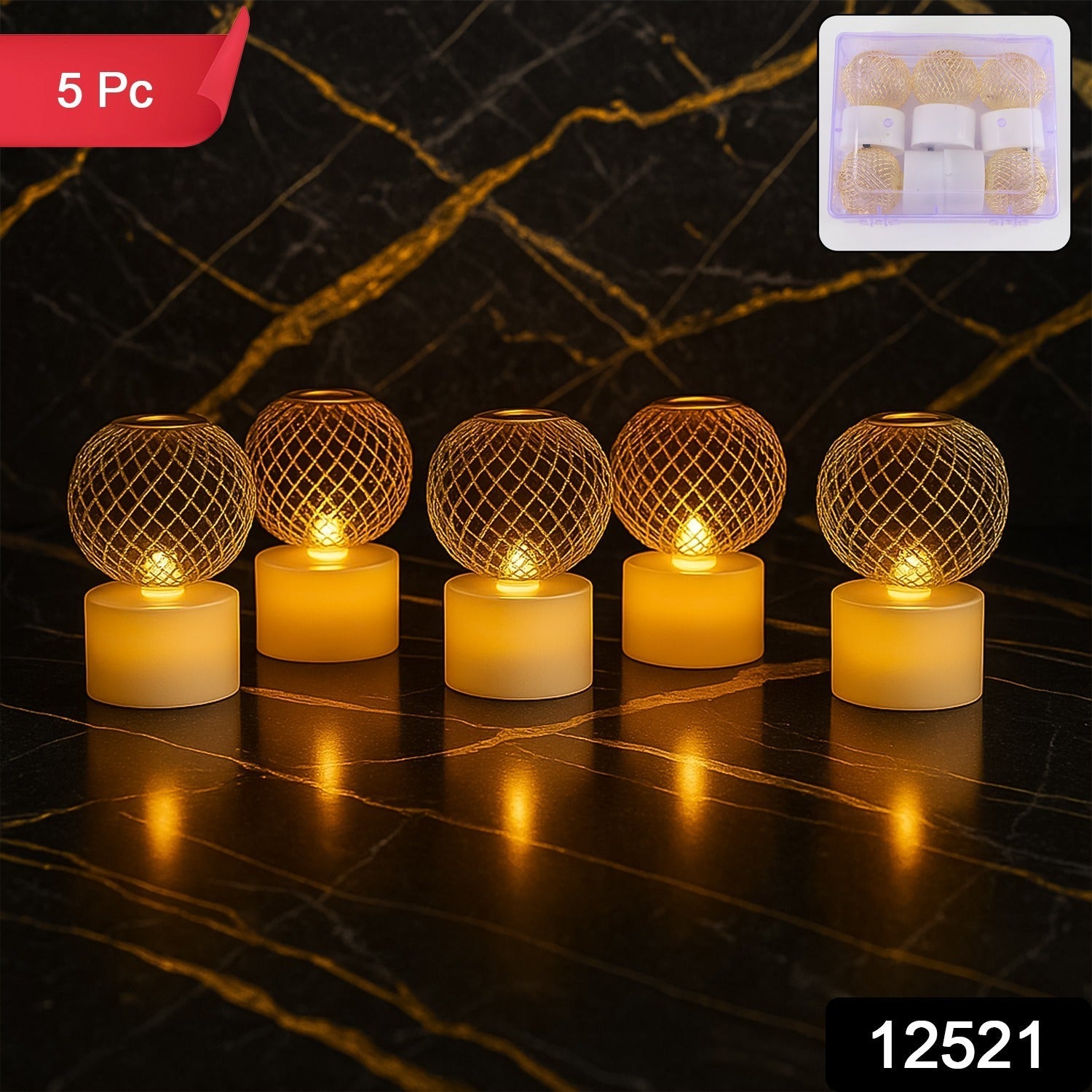 LED Ball Shaped Decorative Light with Mesh Cover (5 Pc / Set)