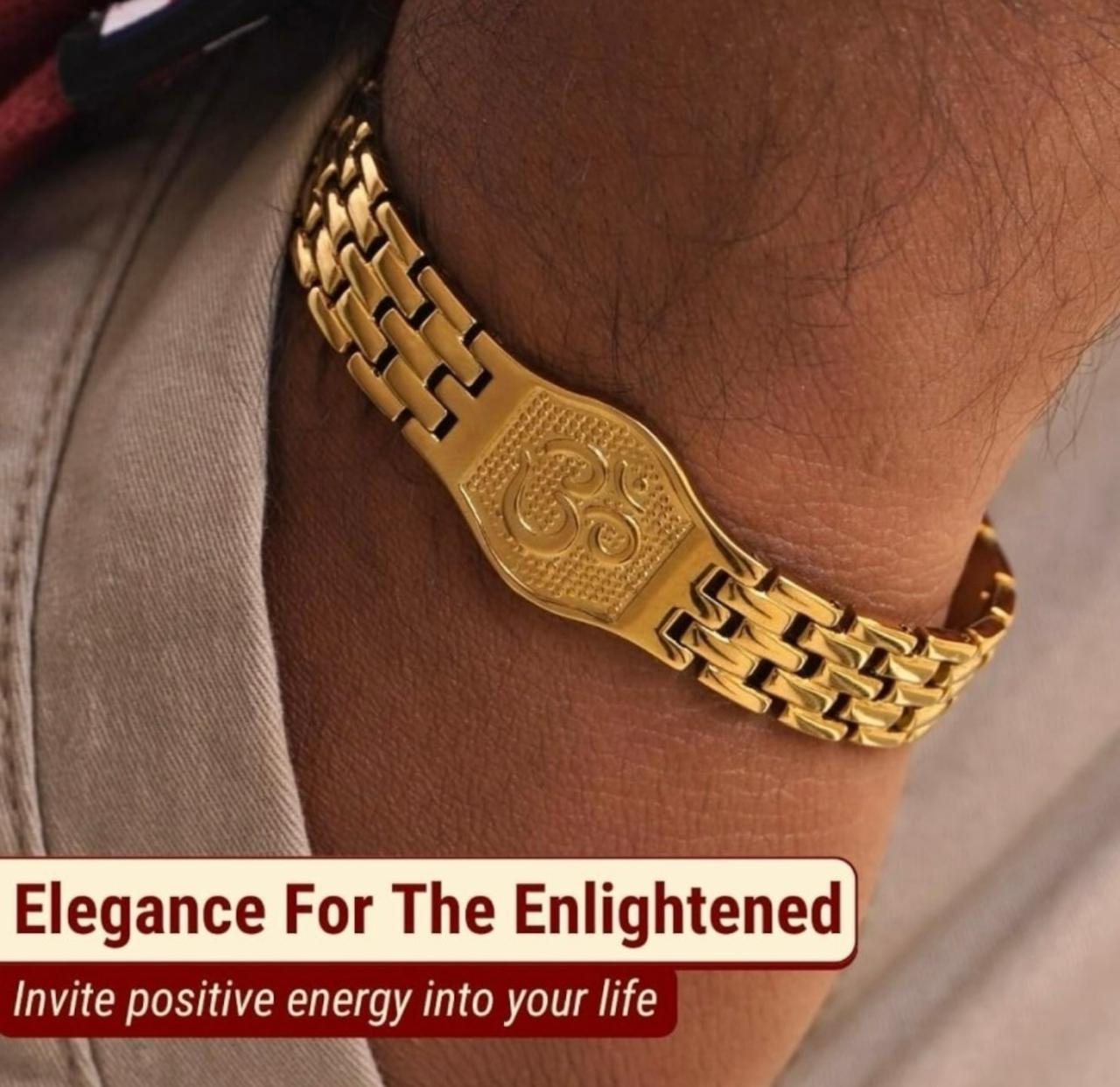 Om Premium Gold Brass Plated Bracelet | Spiritual Jewellery for Men & Women