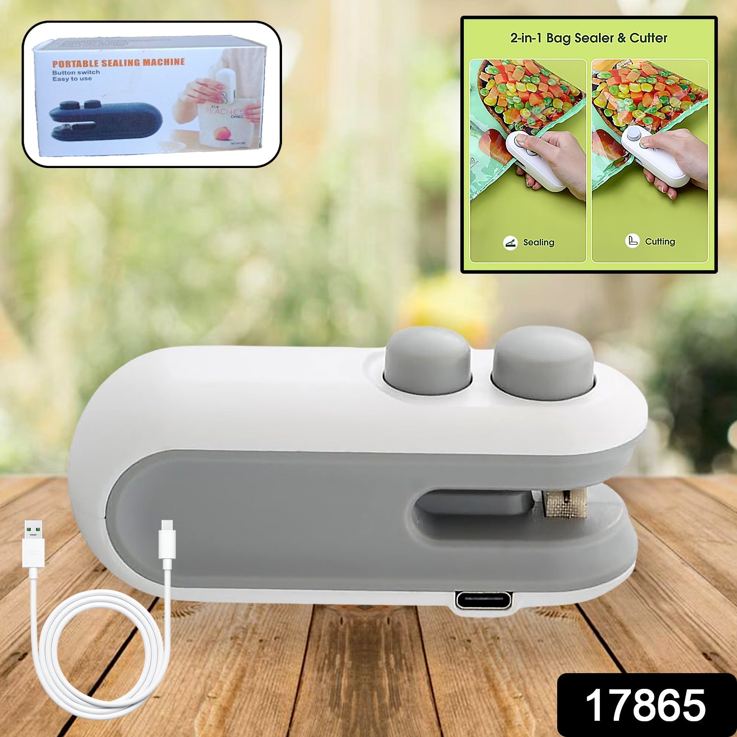 17865 Mini Bag Sealer, 2 in 1 Seal & Cutter Heat Sealers, TYPE-C USB Charging Portable Bag Reseller, Handle Food Sealer, Sealing Machine for Food Storage Plastic Bags Snacks Keep Food Fresh