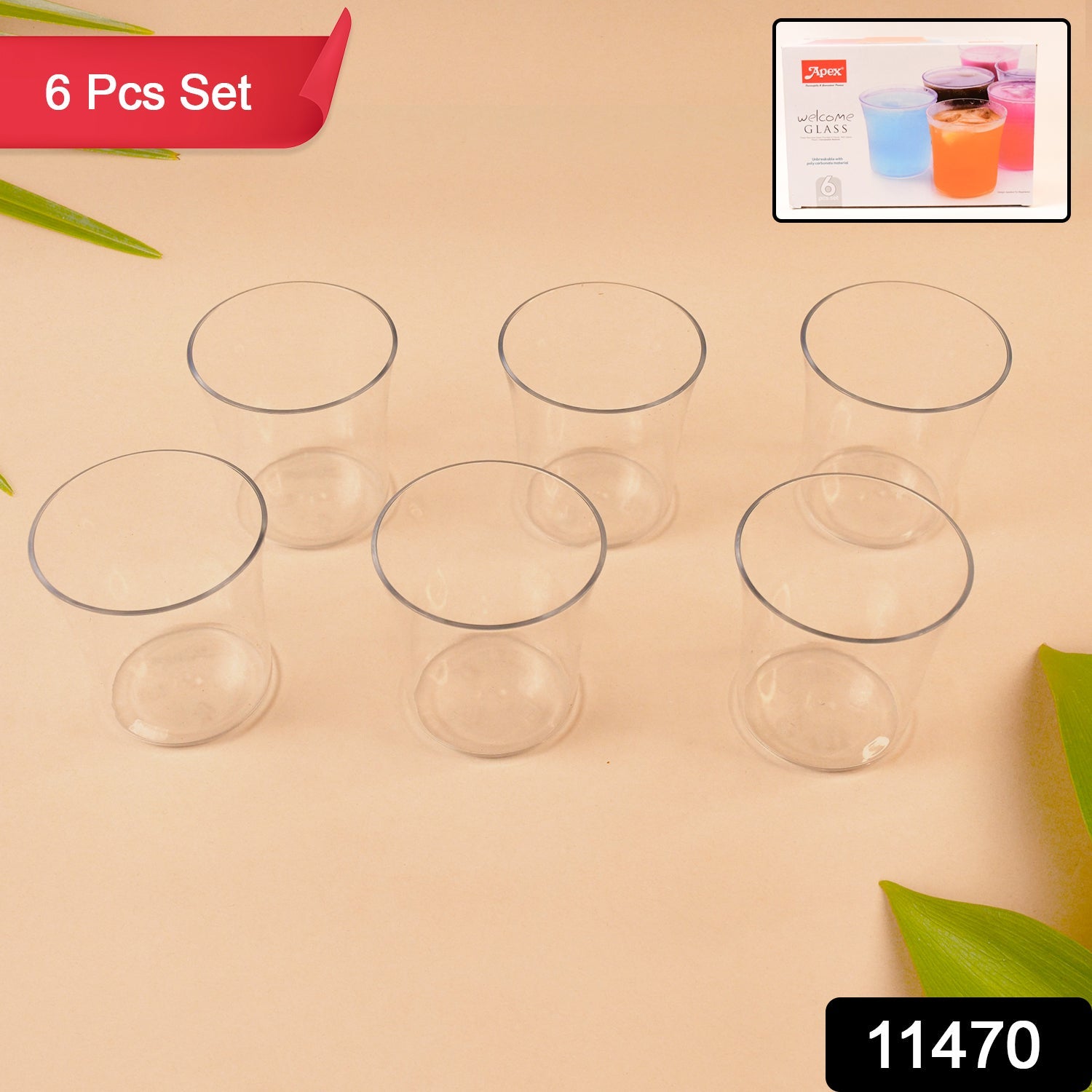 Apex Welcome Plastic Glass Set for Daily Use – Set of 6