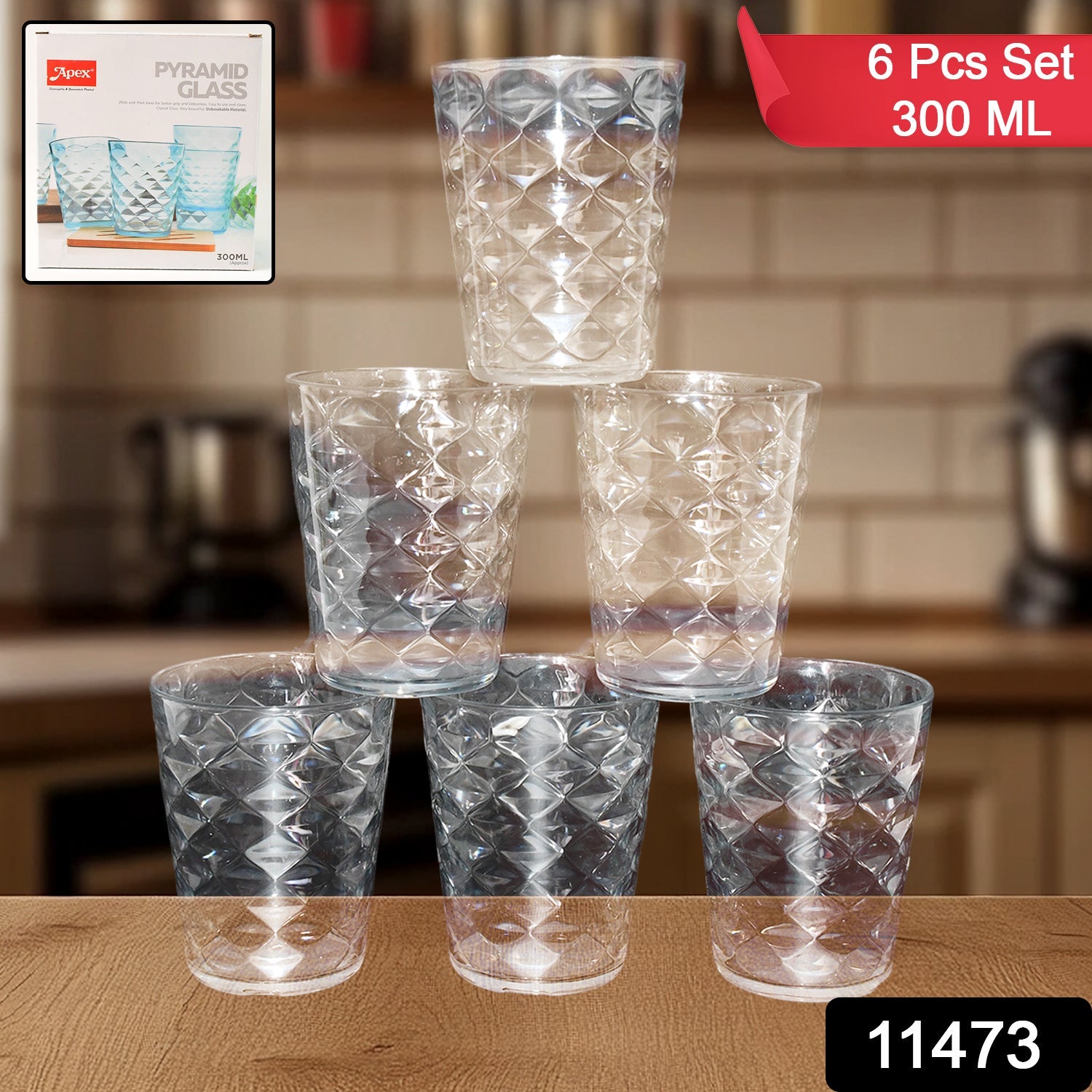 Apex Pyramid Ringo Plastic Glass – 300ml Approx | Durable, Crystal-Clear Tumbler