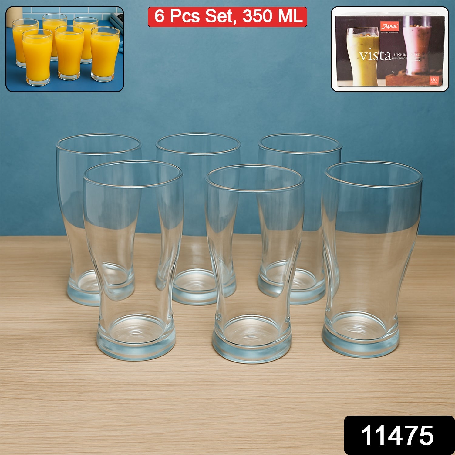 Apex Vista Unbreakable Pitcher Glass Set – 350 ML (Approx) | 6-Piece