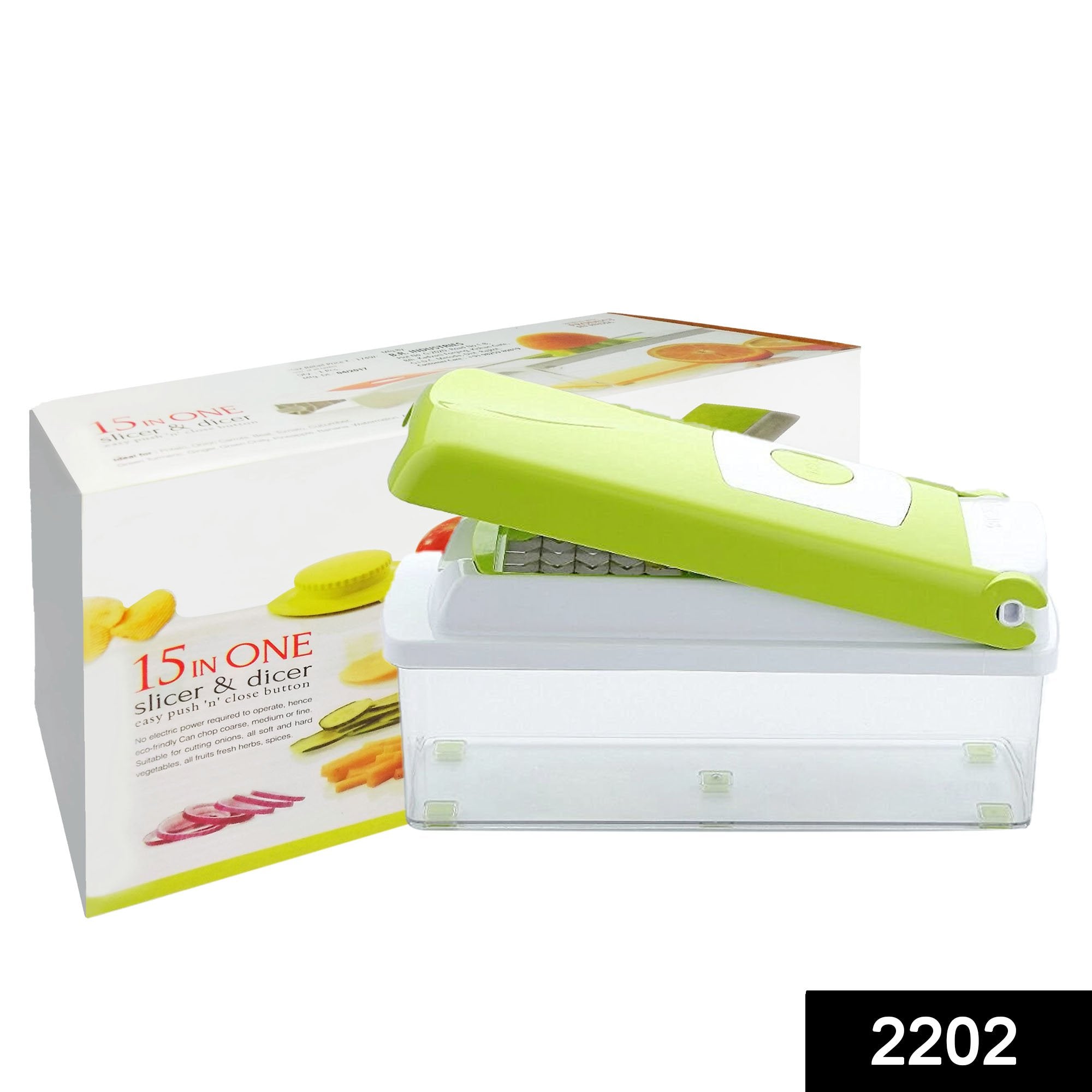 2202 Plastic Big 15 in 1 Dicer with Cutter with easy Push and pull Button - SkyShopy