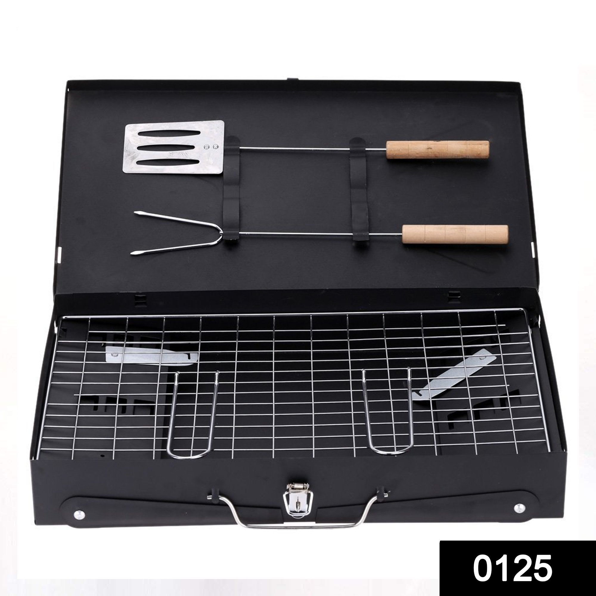 0125 Stainless Steel Briefcase Style Barbecue Grill Toaster (Medium, Black) - SkyShopy