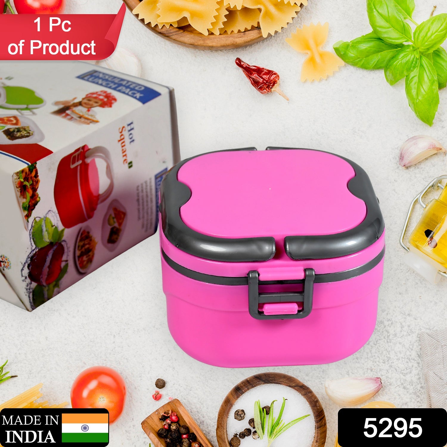 5295 Insulated Lunch Box Square Hot Lunch Box Microwave Safe Food Grade Tiffin Boxes for Office School, Leak Proof Air Tight Box DeoDap
