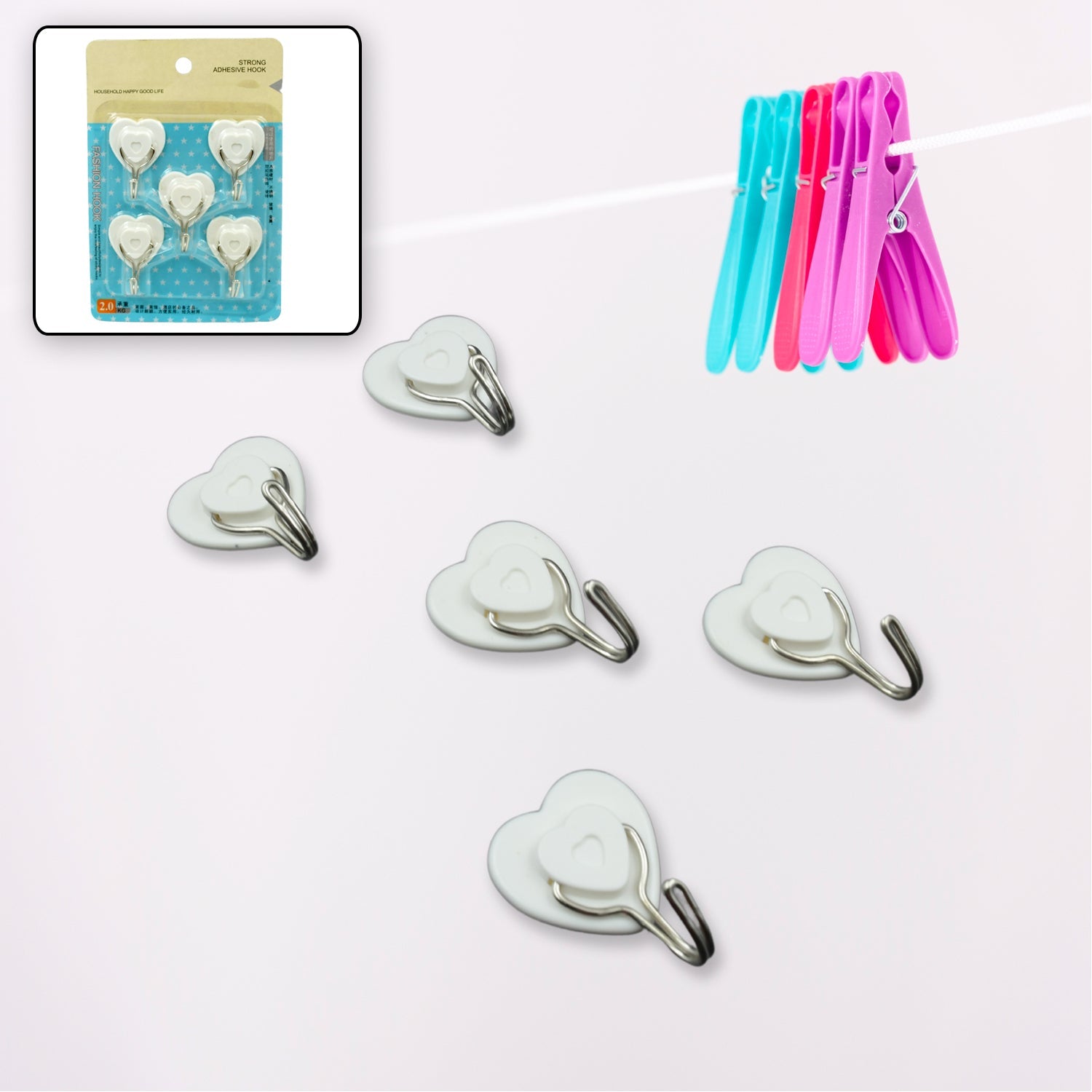 8779 Multipurpose Strong Hook Self-Adhesive hooks for wall Heavy Plastic Hook, Sticky Hook Household For Home , Decorative Hooks, Bathroom & All Type Wall Use Hook , Suitable for Bathroom, Kitchen, Office (5 Pc Set)