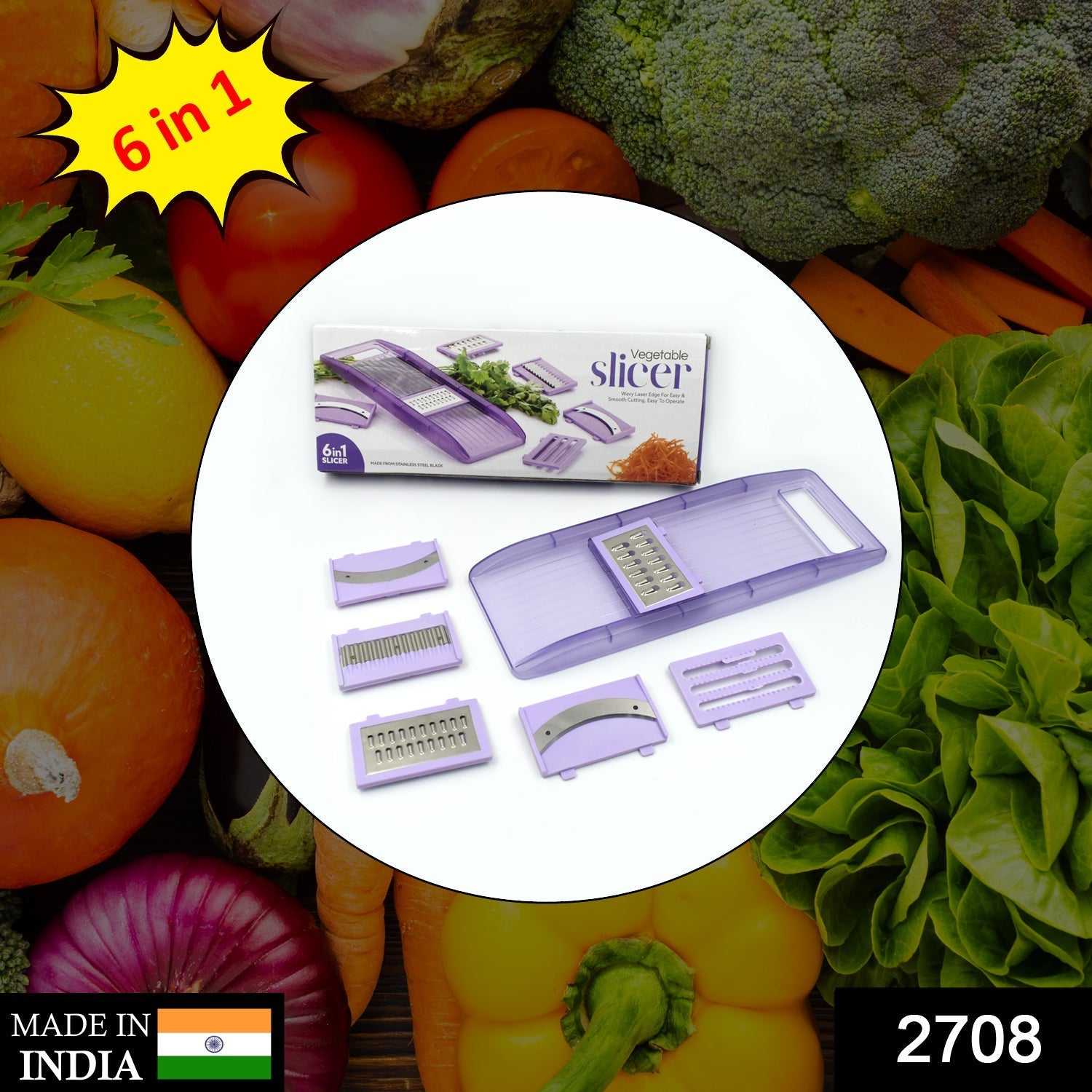 2708 6 in 1 Veg Slicer used in all kinds of household and official kitchen purposes specially for cutting and slicing of various types of vegetables.