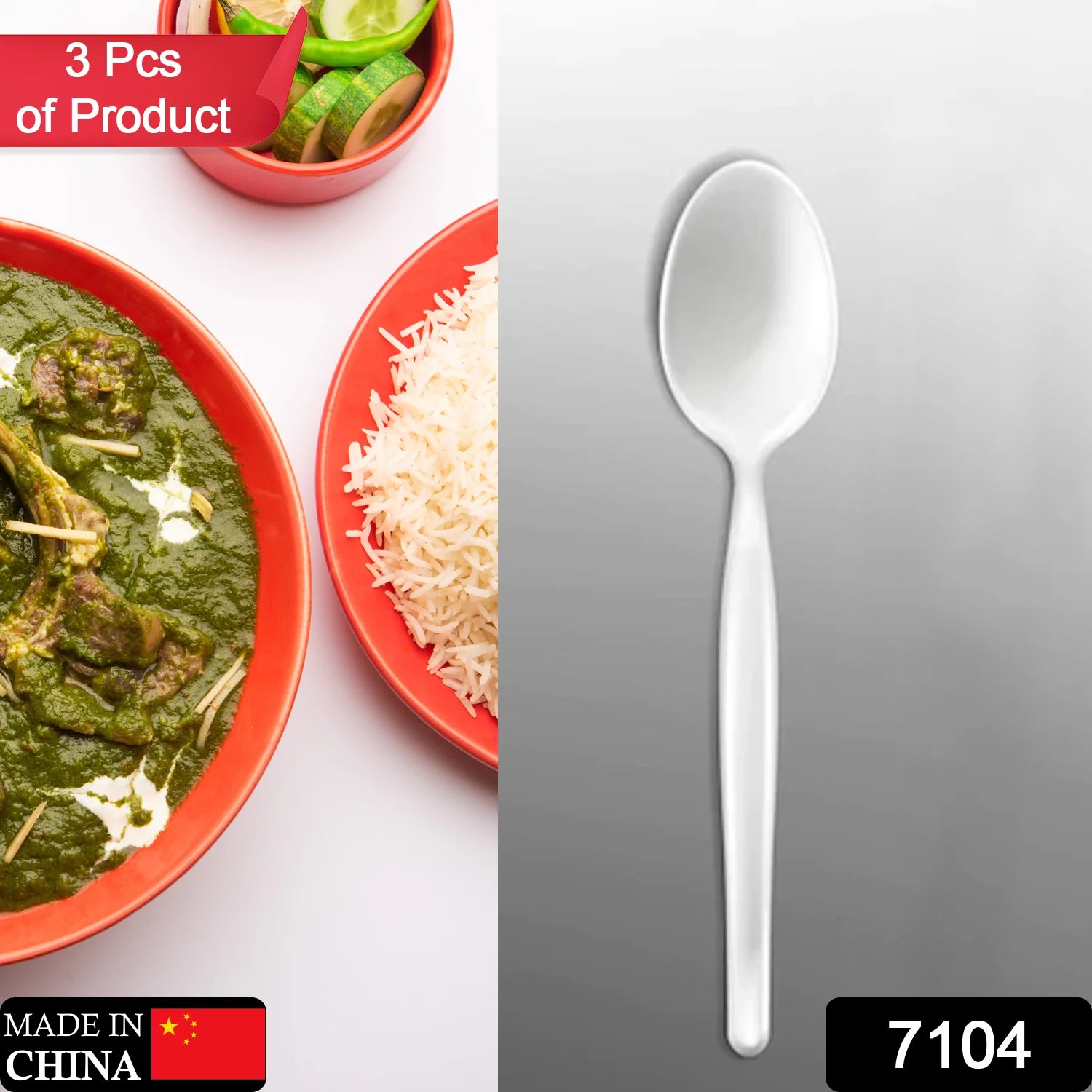 7104 White Spoon Plastic For Home & Restaurant Use ( 3 Pcs ) 