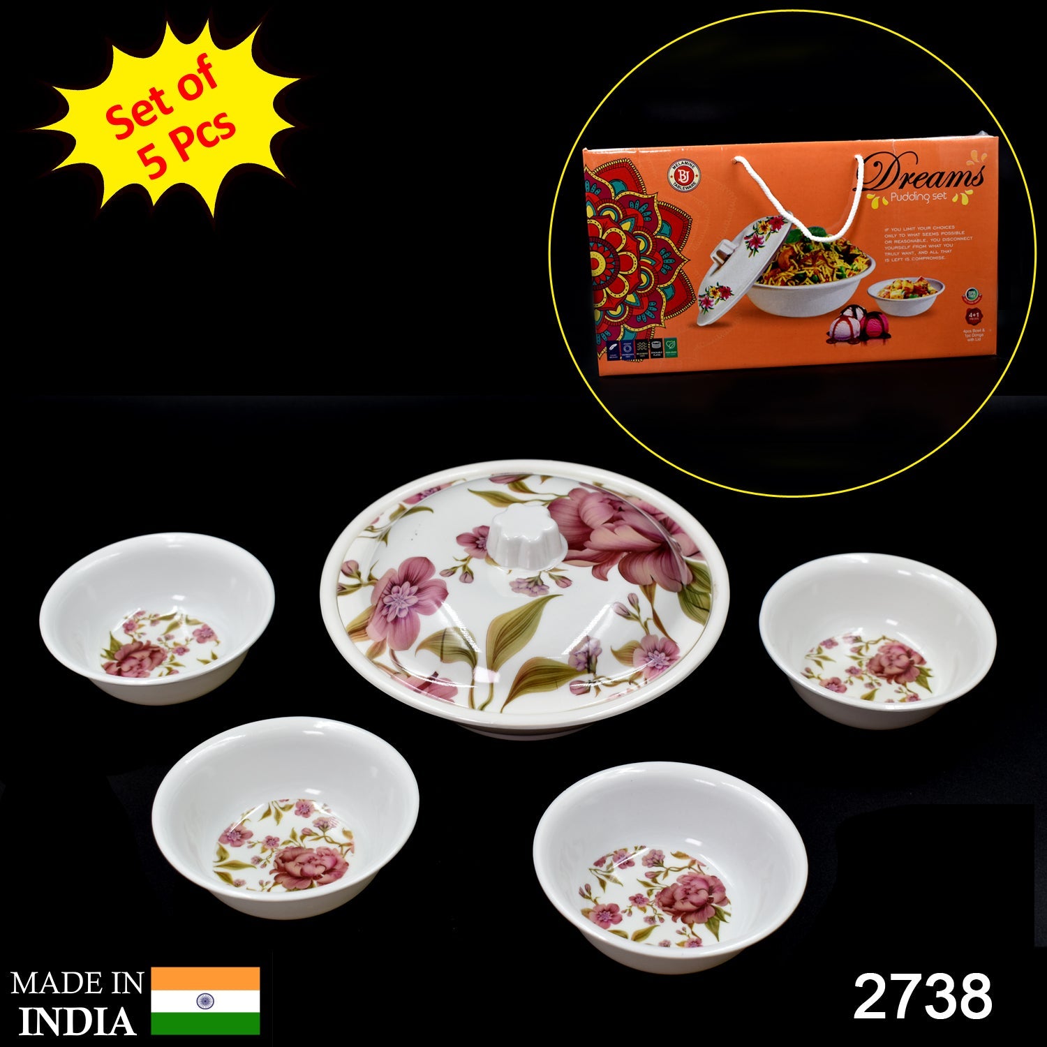2738 5 Pc Pudding Set used as a cutlery set for serving food purposes and sweet dishes and all in all kinds of household and official places etc.