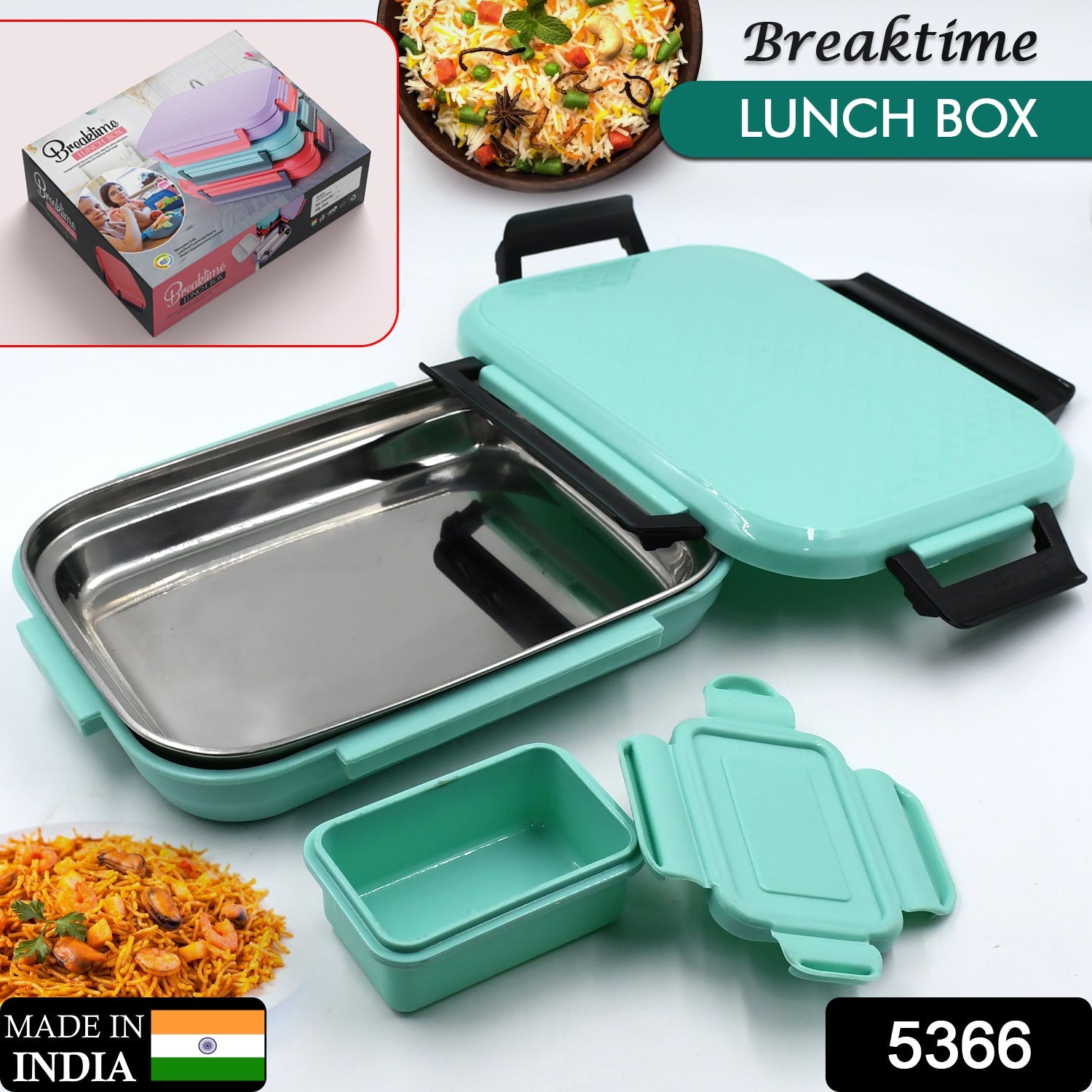 5366 Plastic Insulated Airtight Leak-Proof Lunch Box With small lunch box, Stainless Steel Plate for Office, School, Picnic DeoDap