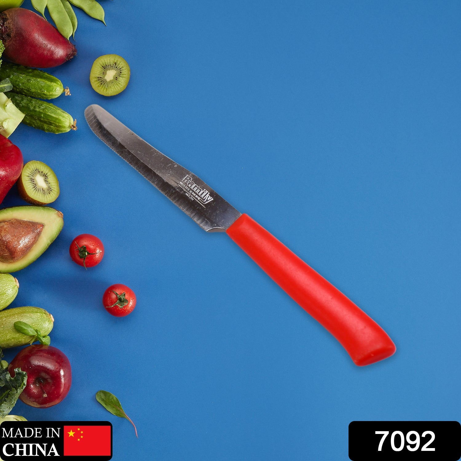 7092 Red Kitchen Knife Steak and Vegetable Knife - Razor Sharp Pointed Tip, Serrated Edge - Color Coded Kitchen Tools by The Kosher Cook DeoDap