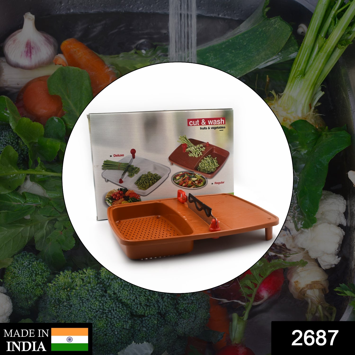 2687 Cut N Wash Box and tray used in all kinds of household kitchen purposes for cutting and washing within of fruits and vegetables.