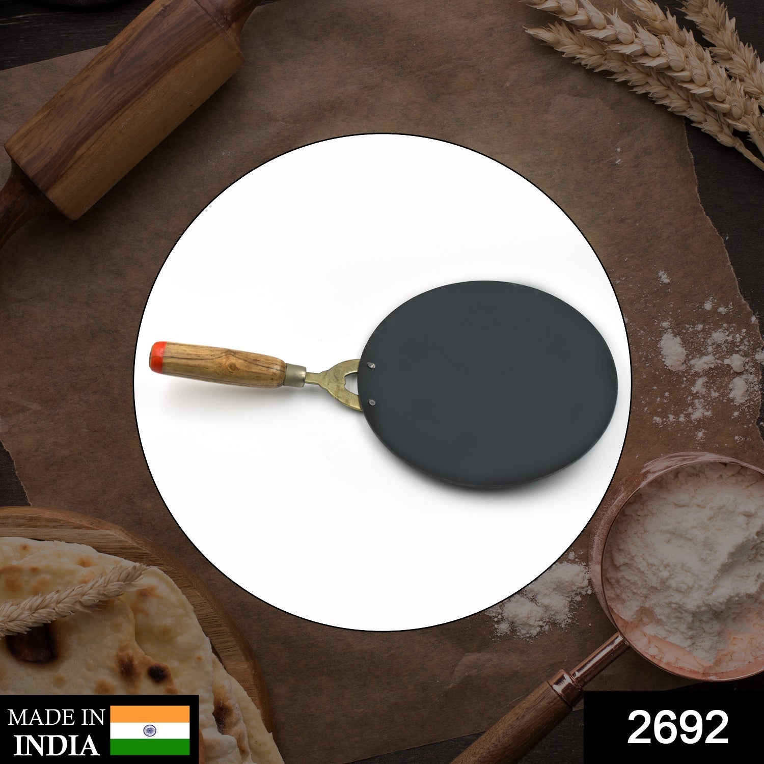 2692 Wooden Handle Roti Tawa used in all household and kitchen purposes for making rotis and parathas etc. freeshipping - DeoDap