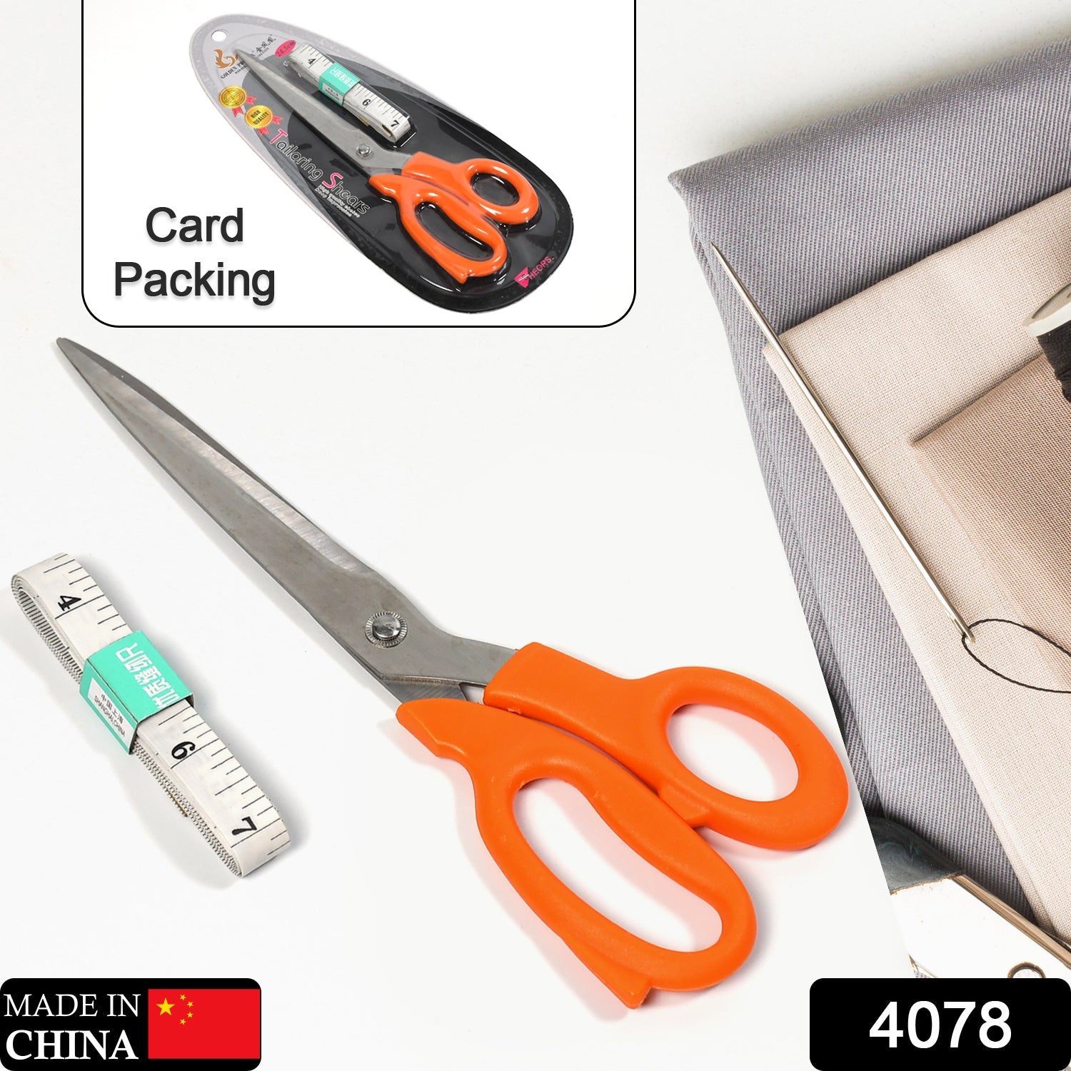 4078 Tailor Scissors And Measuring Tape High Quality Scissor With Flexible Measuring Tape For Tailor & Home Use Scissor DeoDap