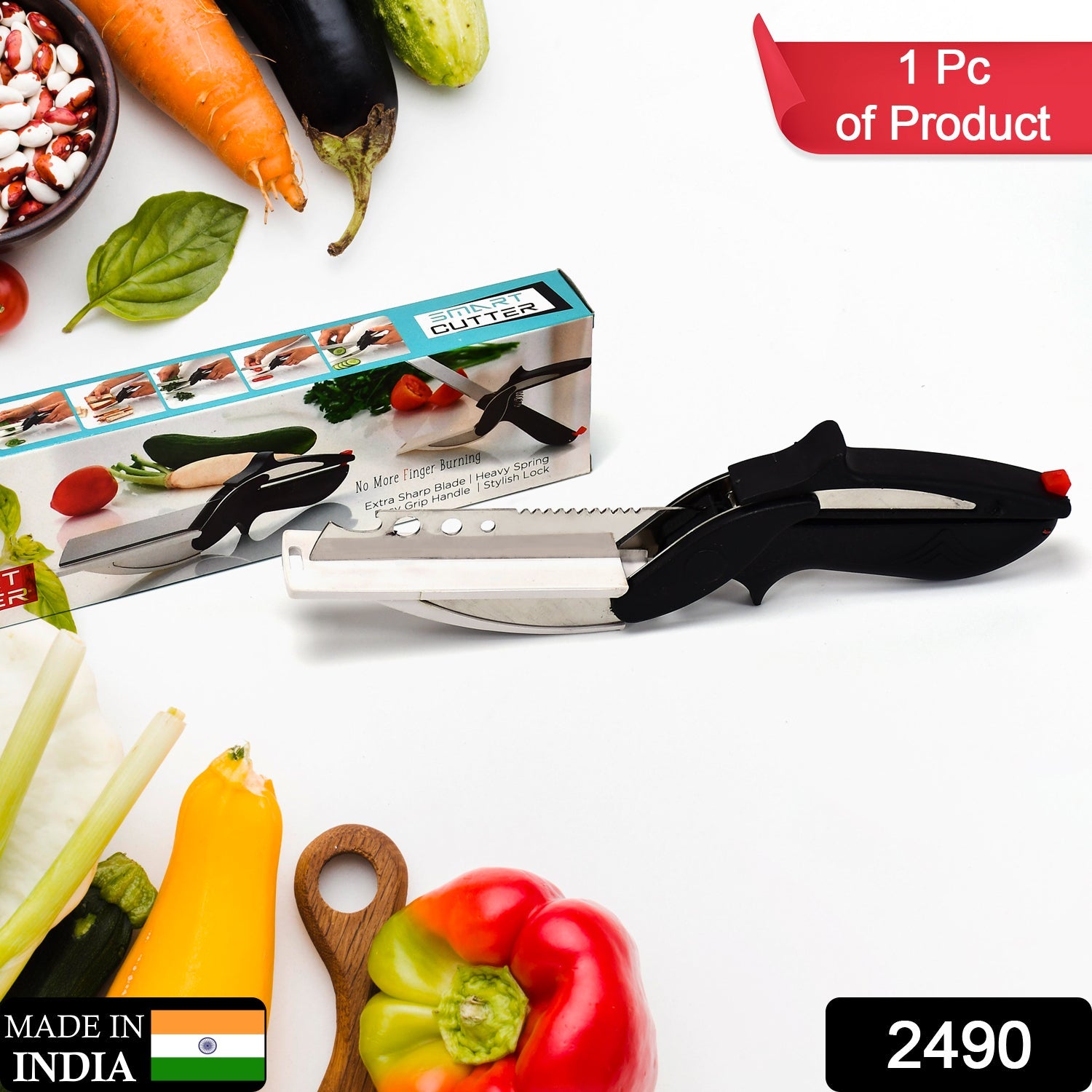 2490 Smart claver Cutter Kitchen Knife and in Built Chopping Board with Locking Hinge with Spring Action for Vegetables for kitchen DeoDap