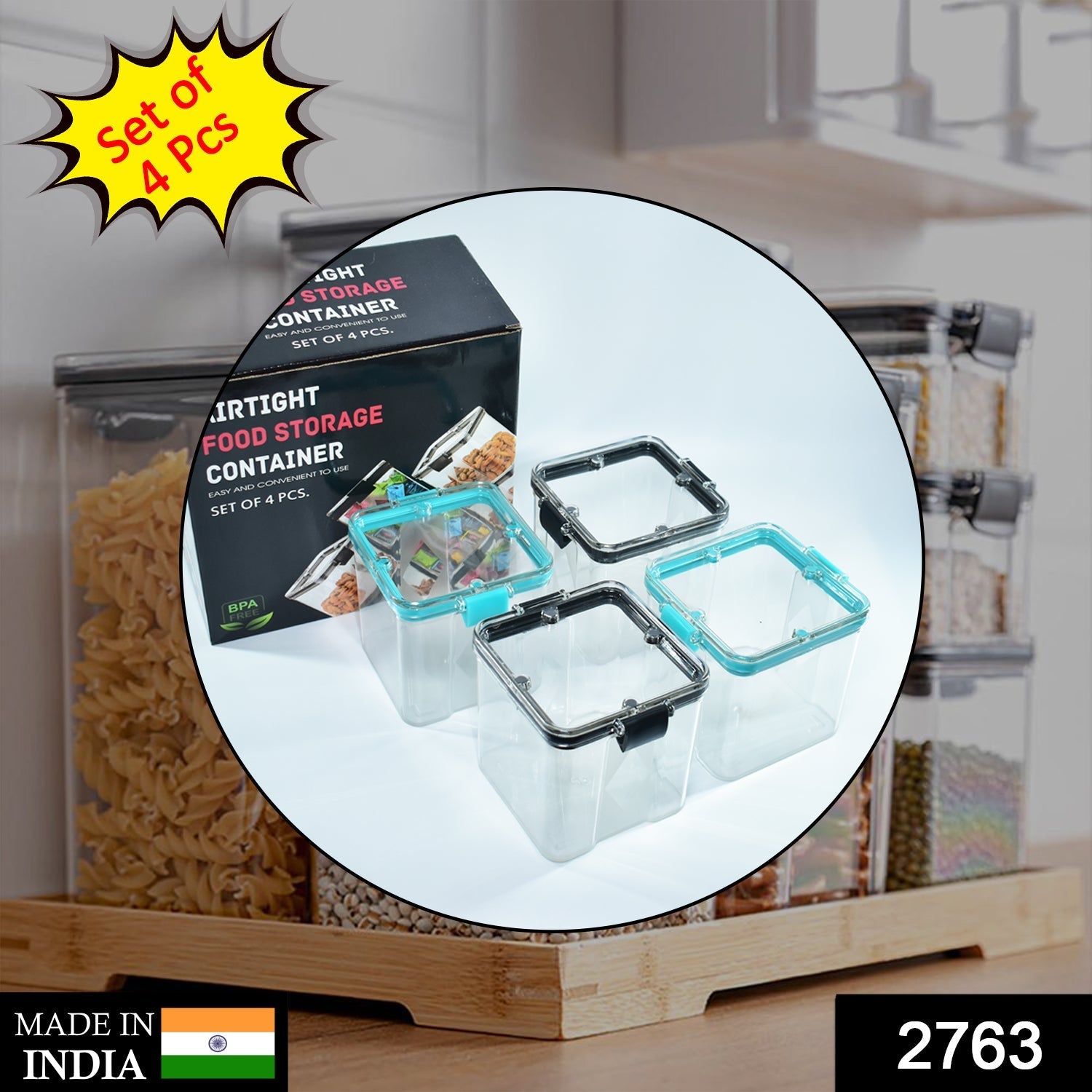 2763 4 Pc Square Container 700 Ml Used For Storing Types Of Food Stuffs And Items. freeshipping - DeoDap