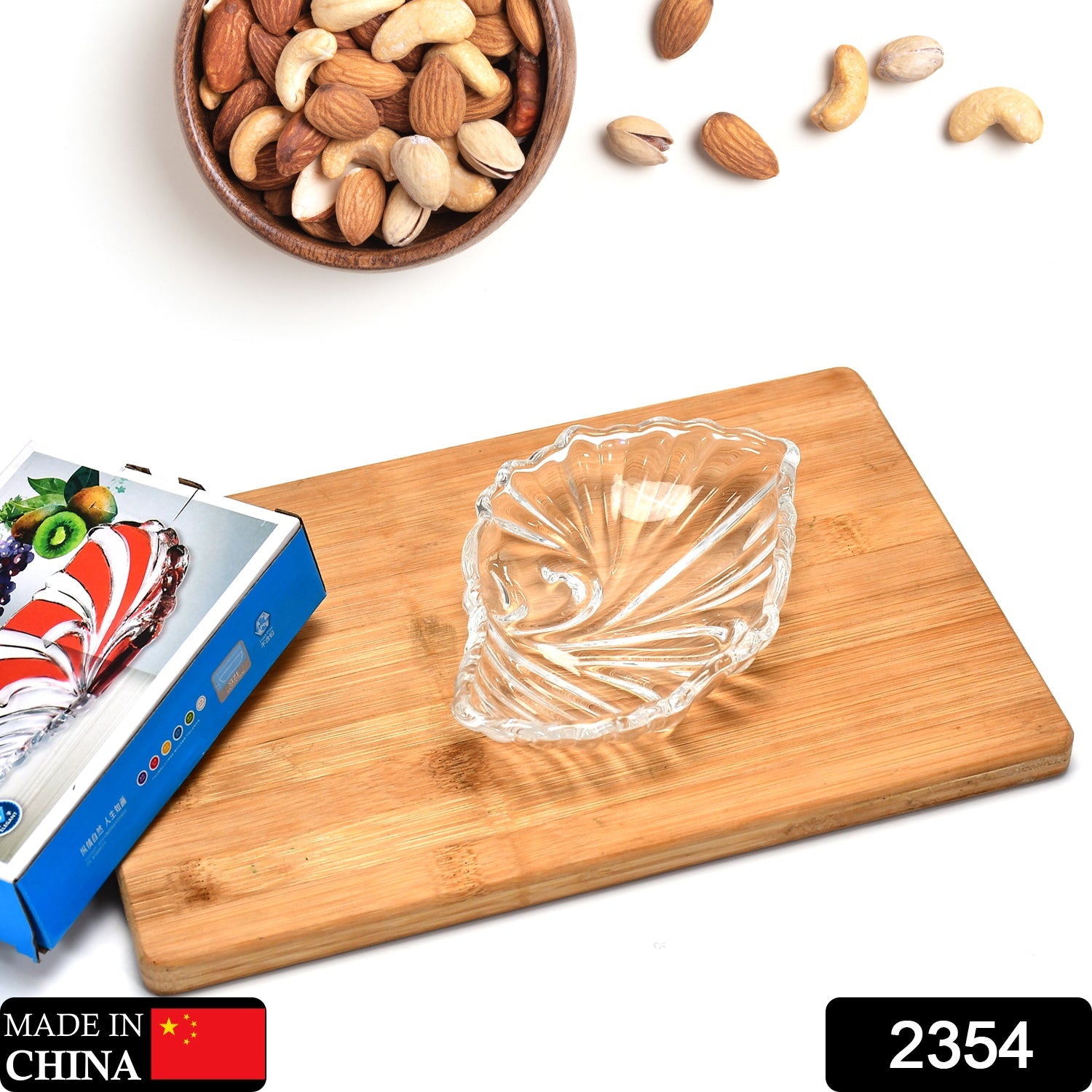 2354 Leaf shaped Glass Serve tray of snacks, Mukhwaas, and ice cream. DeoDap