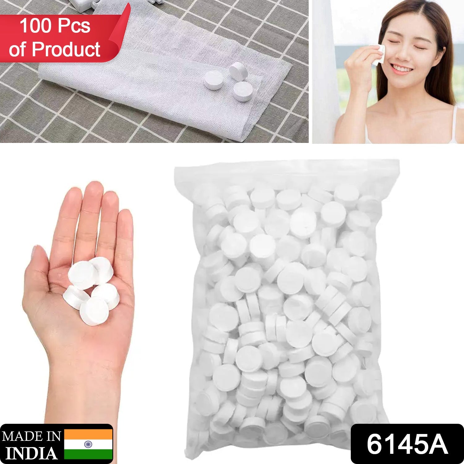 6145A Compressed Facial Face Sheet tablets Outdoor Travel Portable Face Towel Disposable Magic Towel Tablet Capsules ( 100 pc ) DeoDap