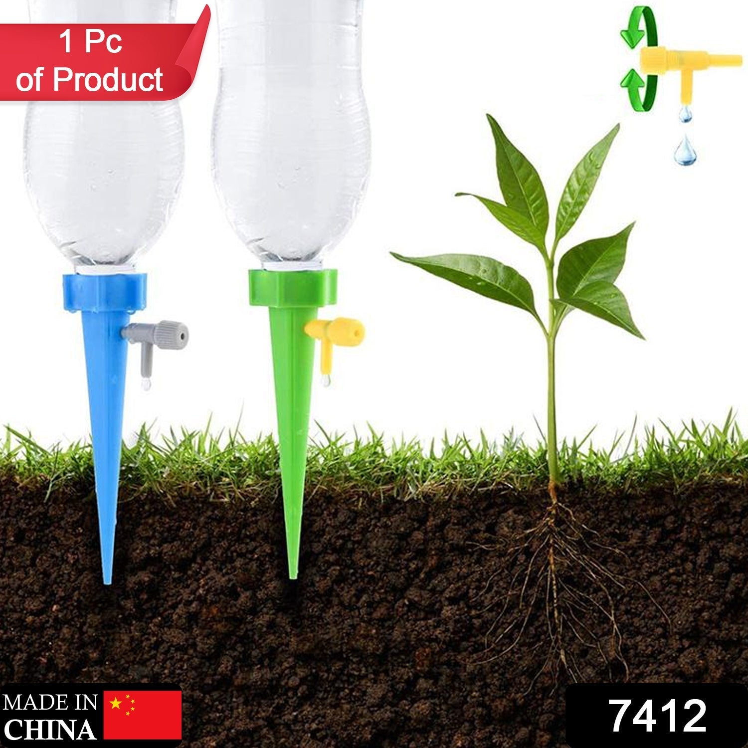 7412 Plant Watering Spikes self Watering Spikes Water dripper for Plants, Adjustable Plant Watering Devices with Slow Release Control Valve Switch (1Pc)