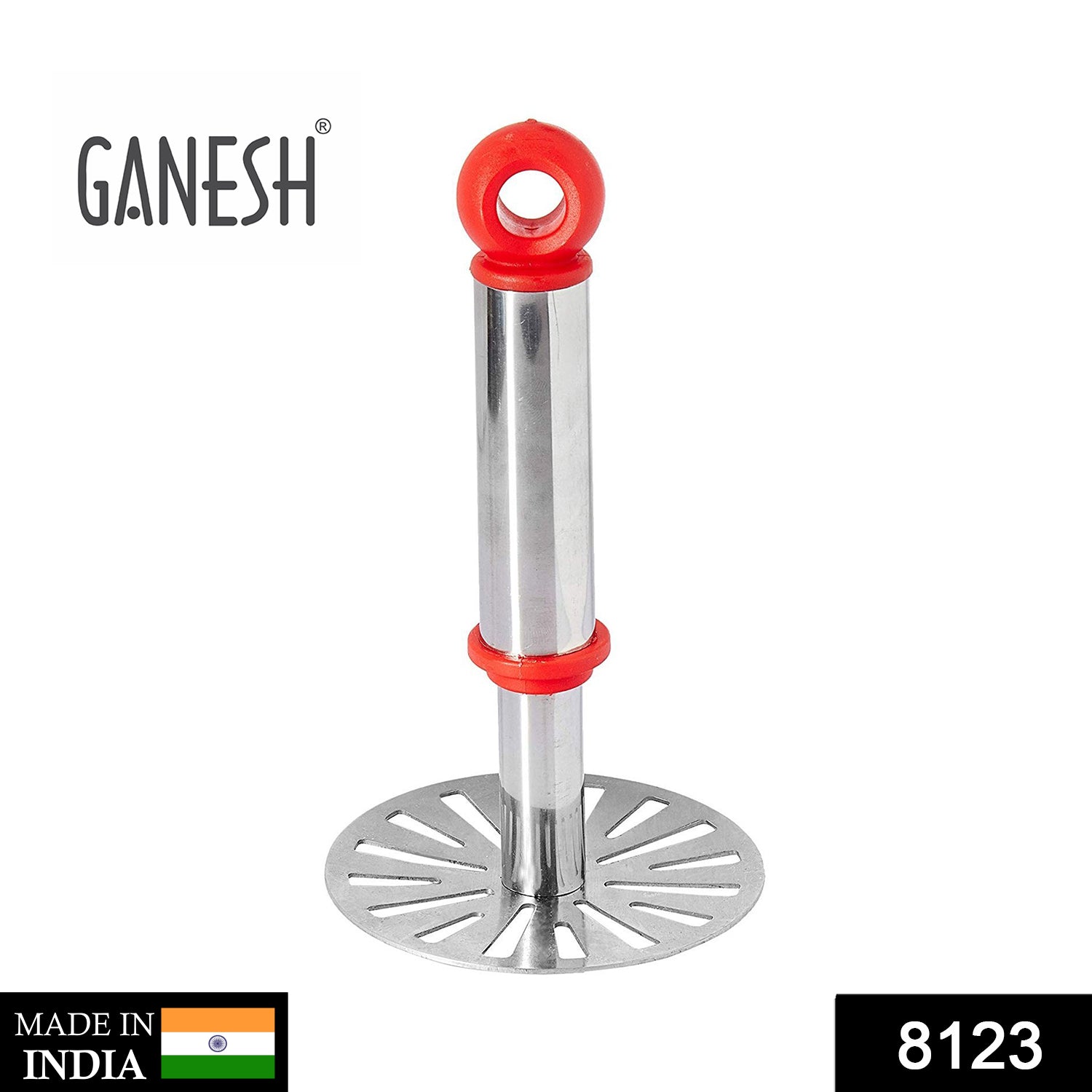 8123 Ganesh Potato/Pav Bhaji Masher with Plastic Handle, Silver & Plastic - Oval Pav Masher, Potato 1-Piece, Smasher Handle, Multicolor DeoDap